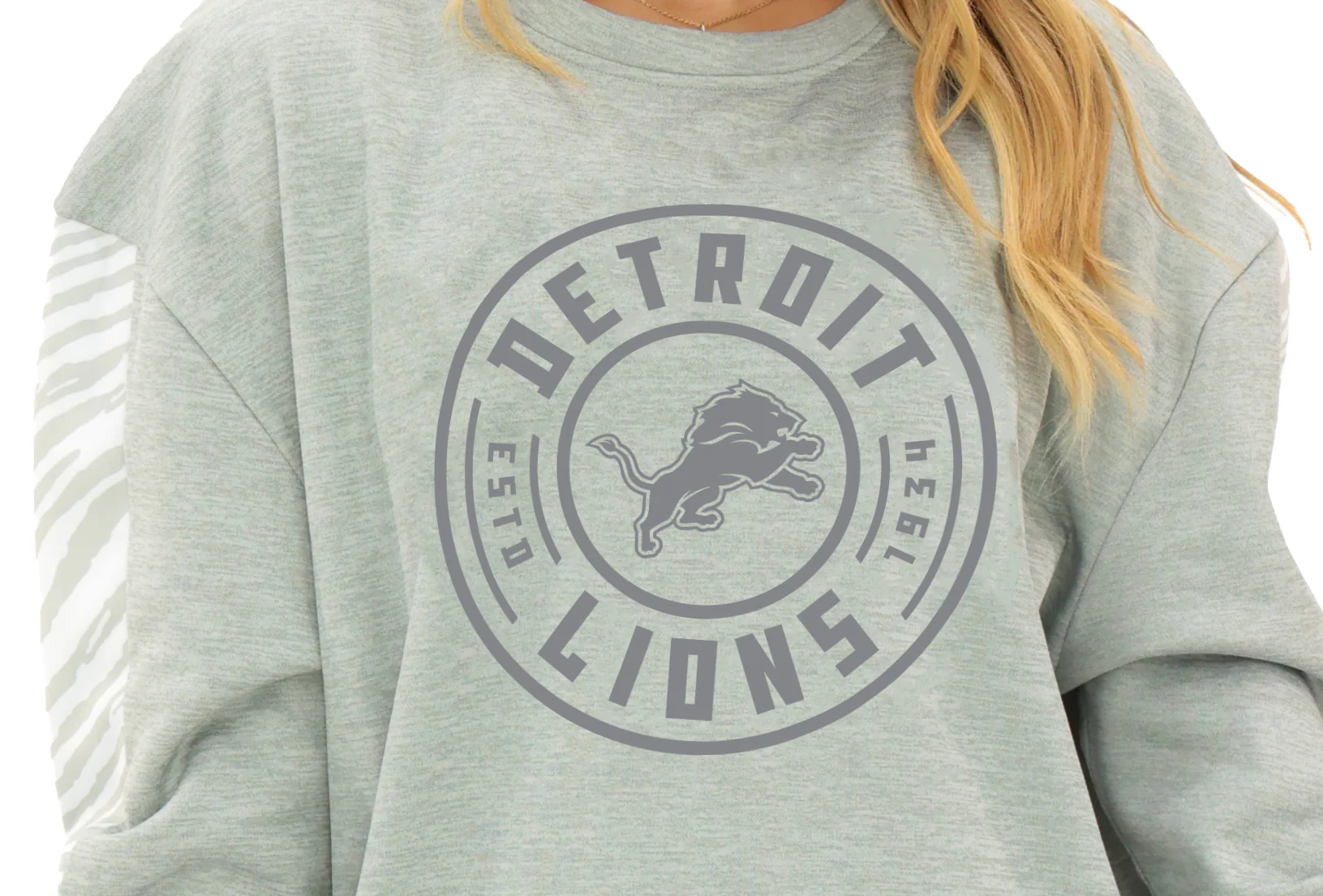 Zubaz NFL Women's Offense 2 Color Tonal Zebra Arm Panels Crewneck with Pockets, DETROIT LIONS - Image 38