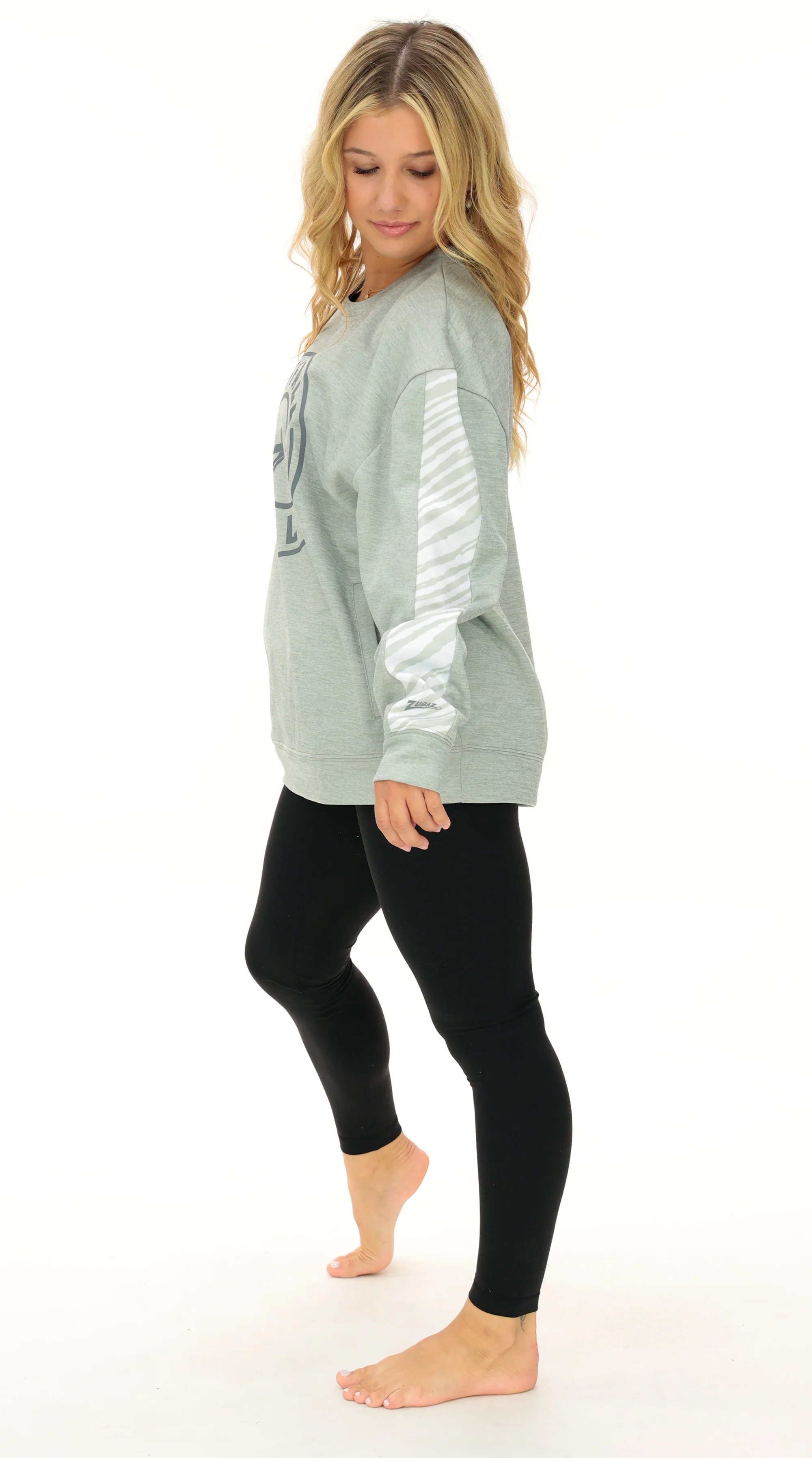 Zubaz NFL Women's Offense 2 Color Tonal Zebra Arm Panels Crewneck with Pockets, JACKSONVILLE JAGUARS - Image 19