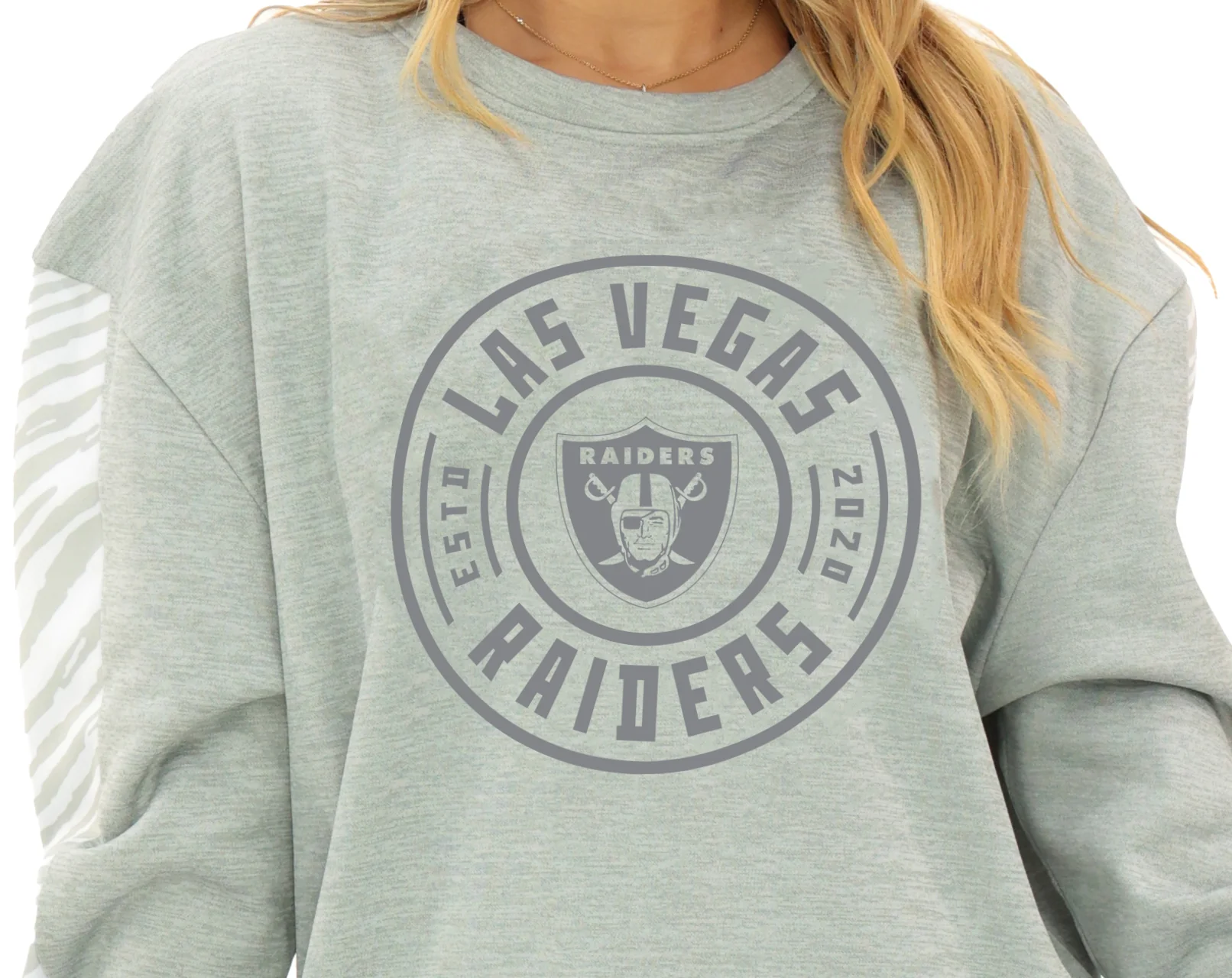 Zubaz NFL Women's Offense 2 Color Tonal Zebra Arm Panels Crewneck with Pockets, LAS VEGAS RAIDERS - Image 17