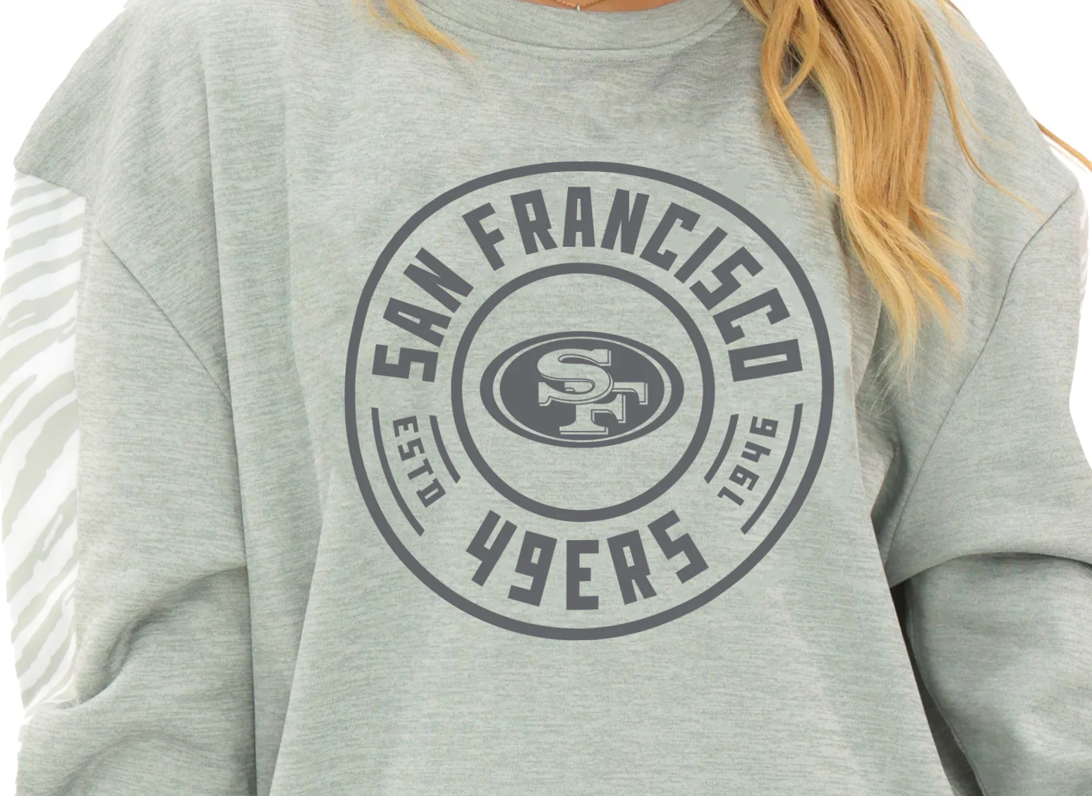 Zubaz NFL Women's Offense 2 Color Tonal Zebra Arm Panels Crewneck with Pockets, SAN FRANCISCO 49ERS - Image 52