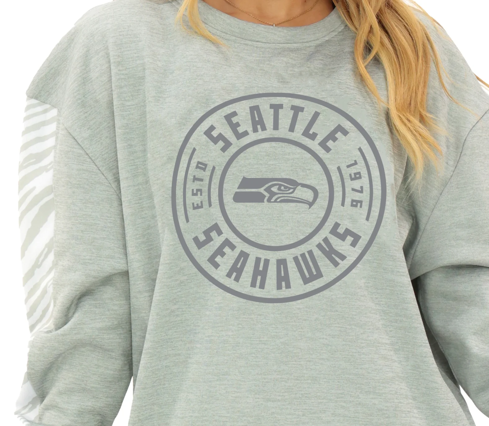 Zubaz NFL Women's Offense 2 Color Tonal Zebra Arm Panels Crewneck with Pockets, SEATTLE SEAHAWKS - Image 45