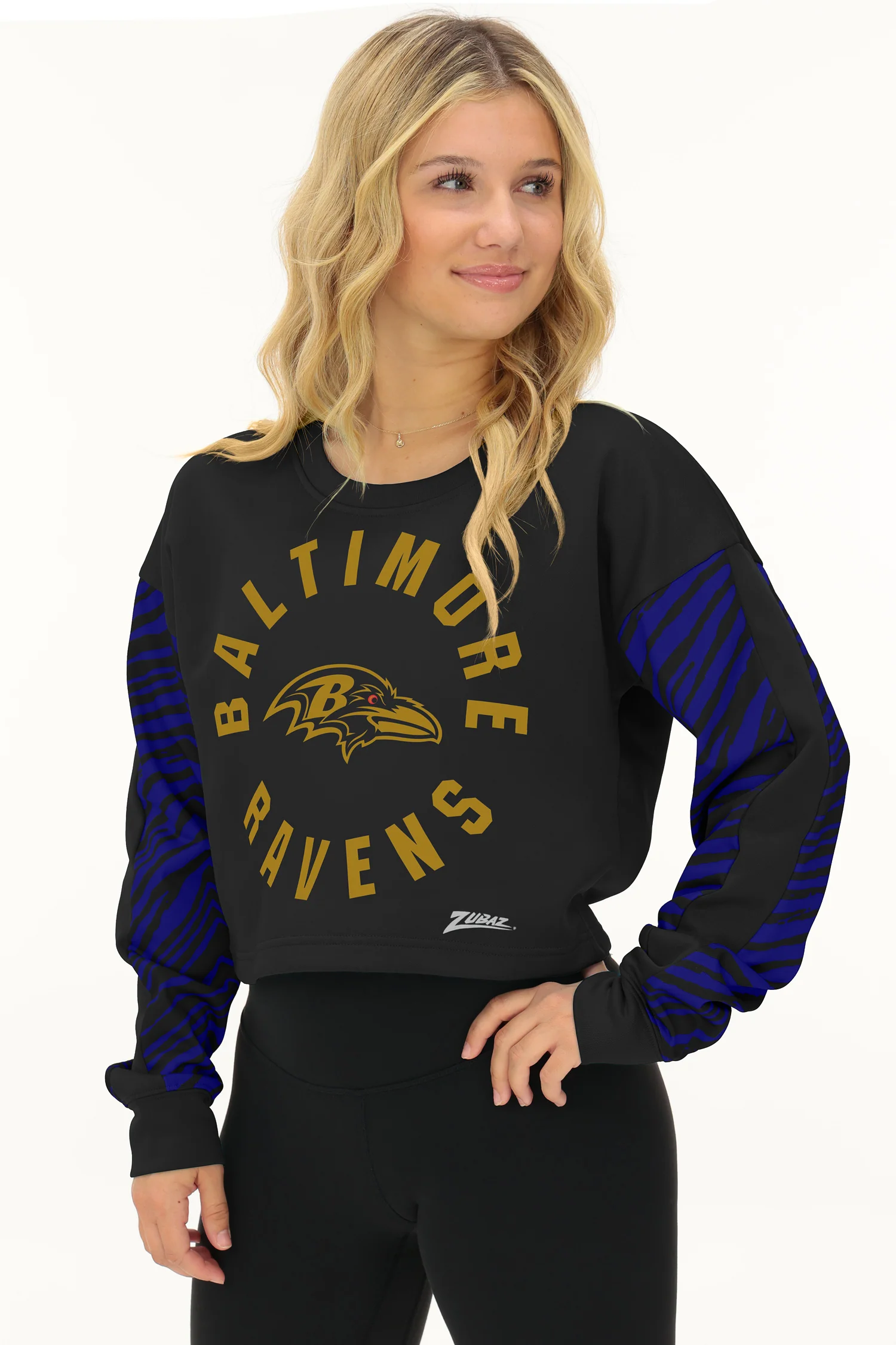 Zubaz NFL   Women's Overtime 2 Color Zebra Crop Top Crewneck, BALTIMORE RAVENS - Image 29