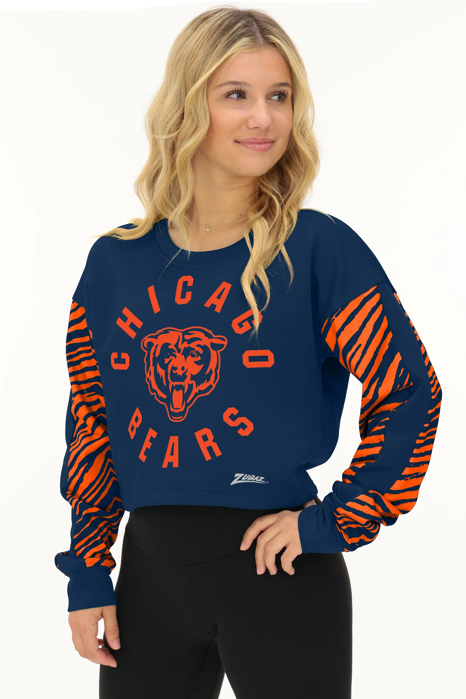 Zubaz NFL Women's Overtime 2 Color Zebra Crop Top Crewneck, CHICAGO BEARS - Image 33