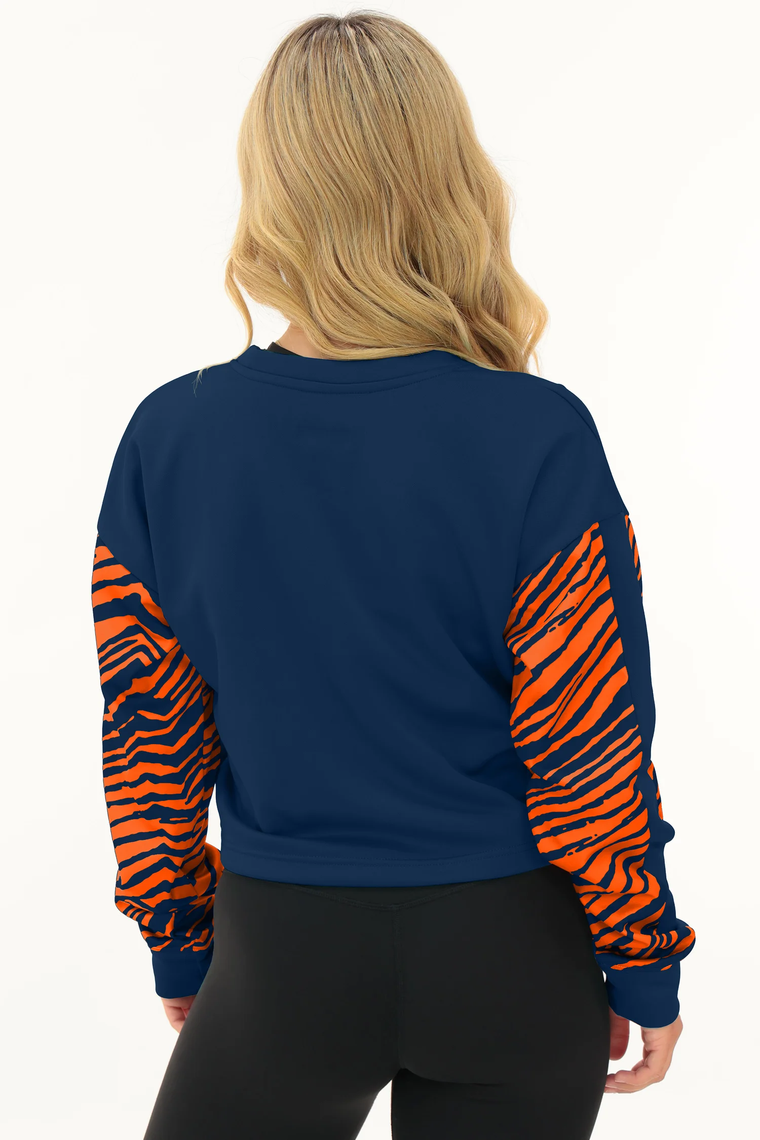 Zubaz NFL Women's Overtime 2 Color Zebra Crop Top Crewneck, DENVER BRONCOS - Image 10