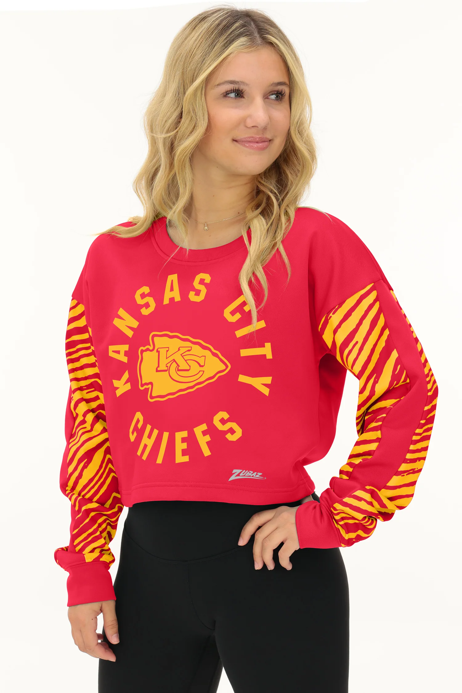 Zubaz NFL Women's Overtime 2 Color Zebra Crop Top Crewneck, KANSAS CITY CHIEFS - Image 13