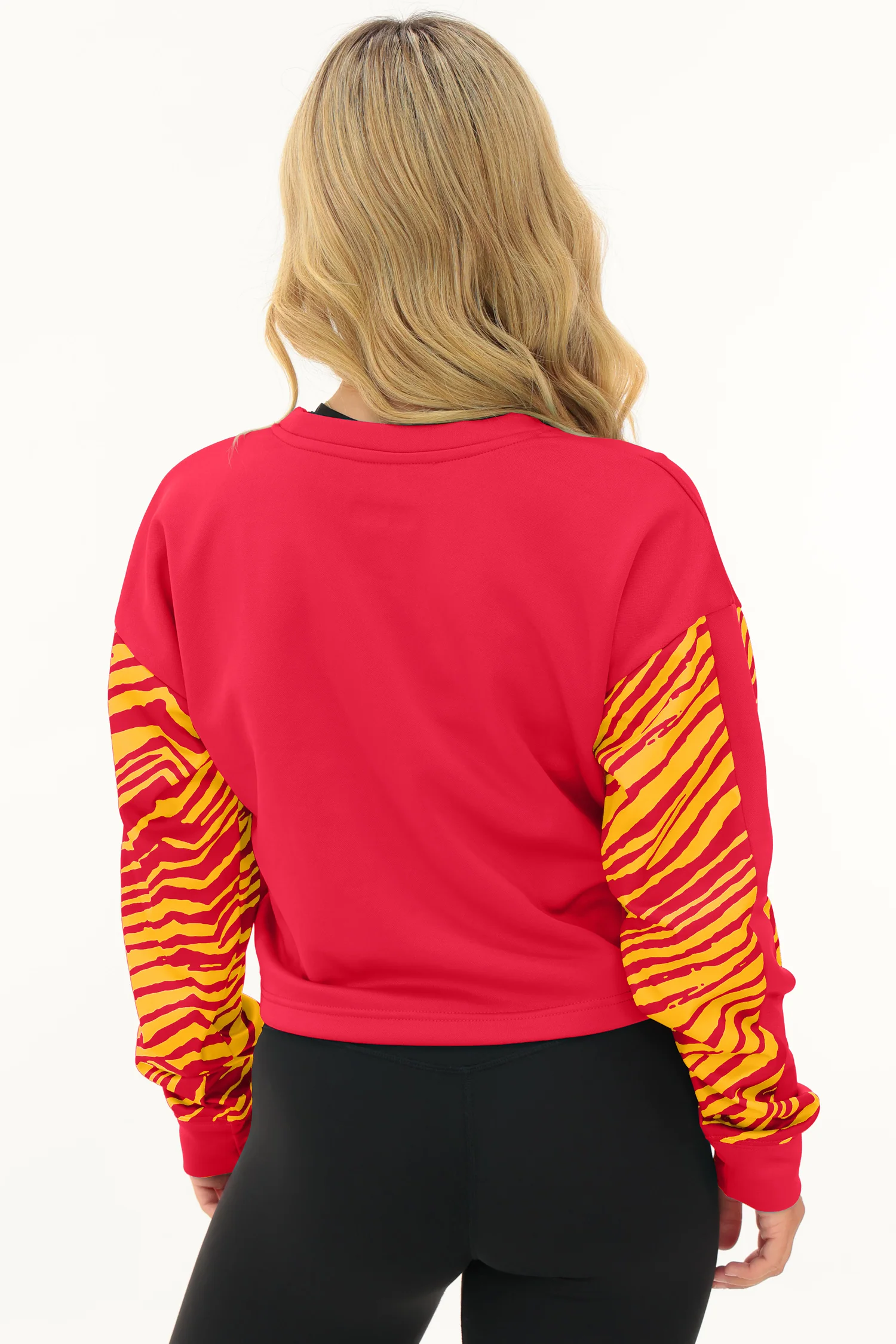 Zubaz NFL Women's Overtime 2 Color Zebra Crop Top Crewneck, KANSAS CITY CHIEFS - Image 3
