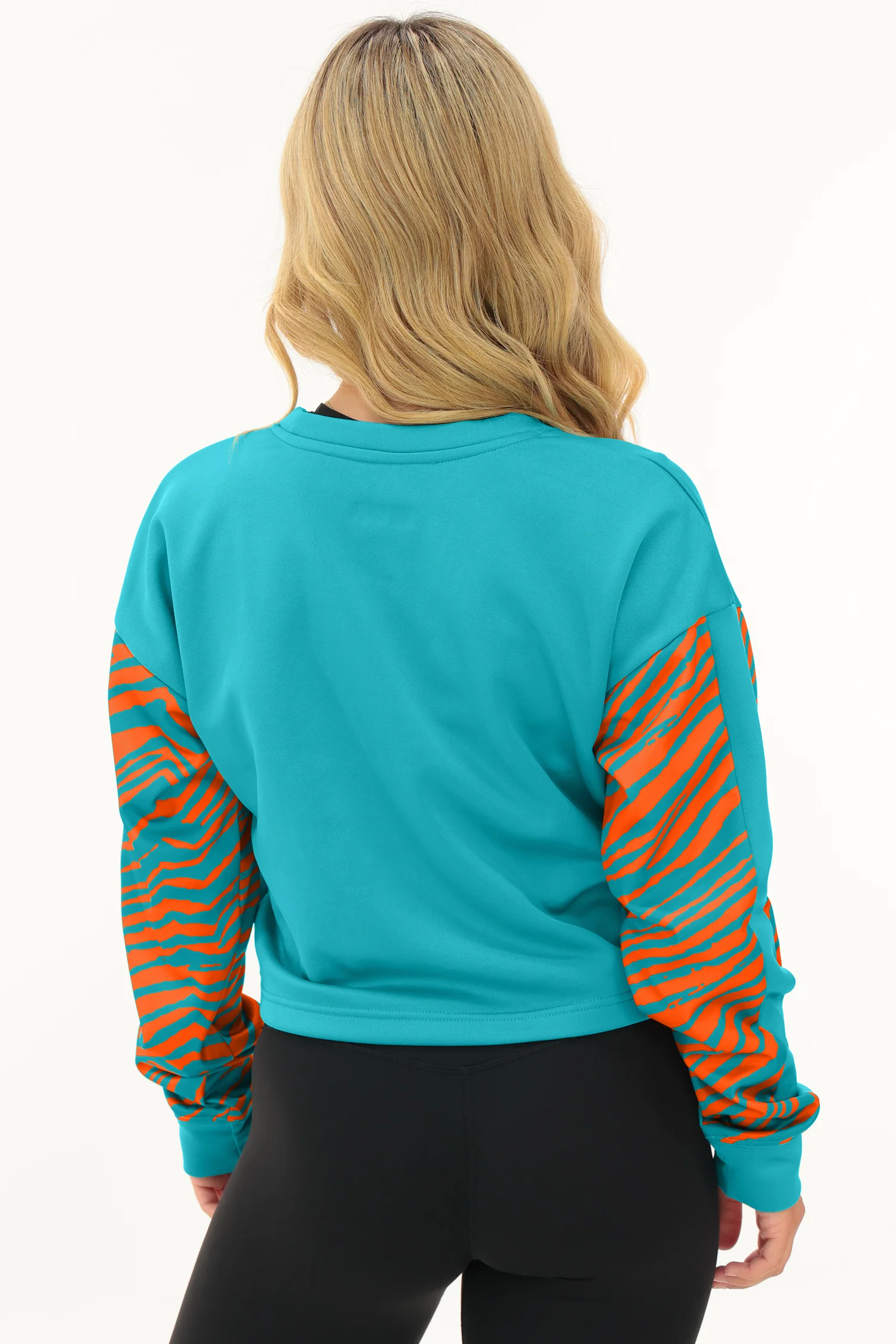 Zubaz NFL Women's Overtime 2 Color Zebra Crop Top Crewneck, MIAMI DOLPHINS - Image 26