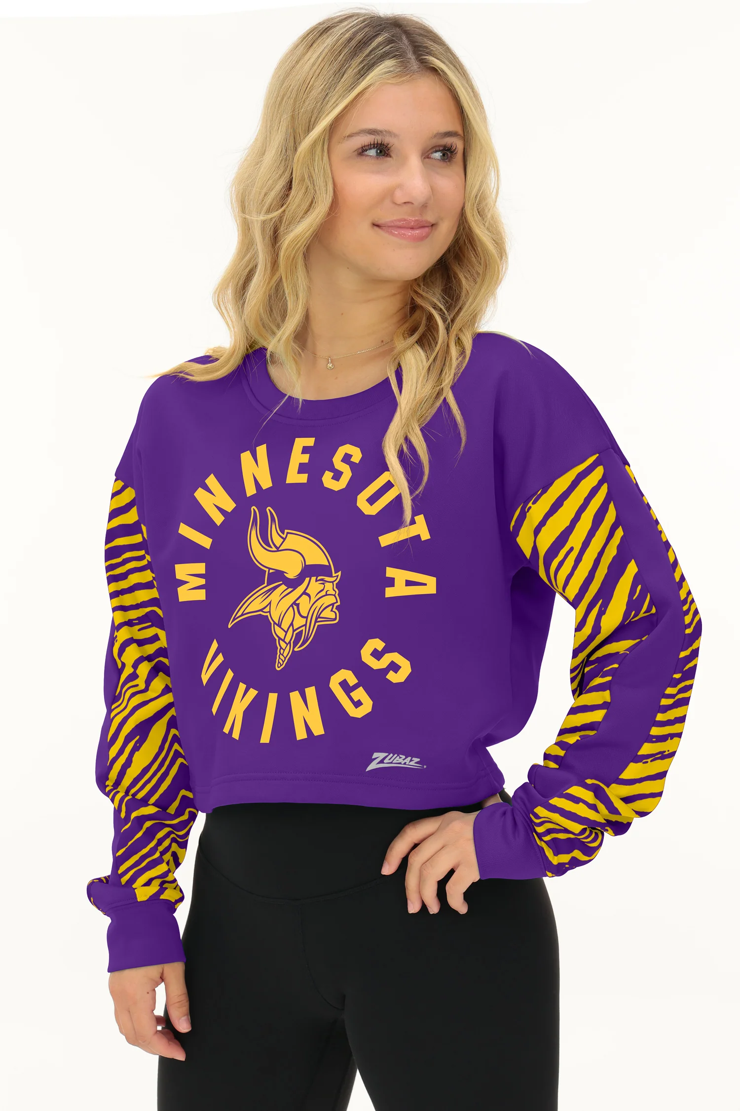 Zubaz NFL Women's Overtime 2 Color Zebra Crop Top Crewneck, MINNESOTA VIKINGS - Image 29