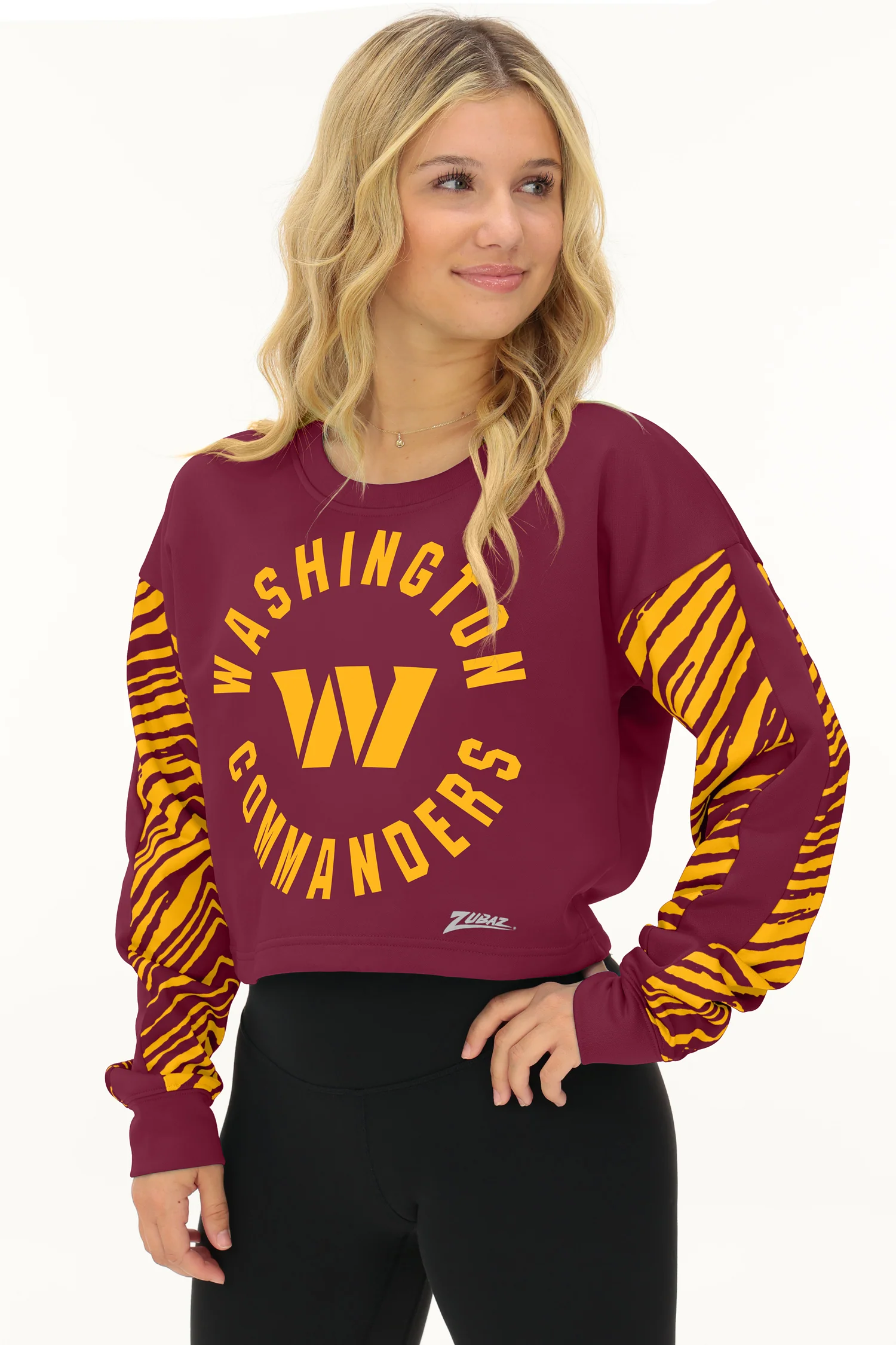 Zubaz NFL   Women's Overtime 2 Color Zebra Crop Top Crewneck, WASHINGTON COMMANDERS - Image 25