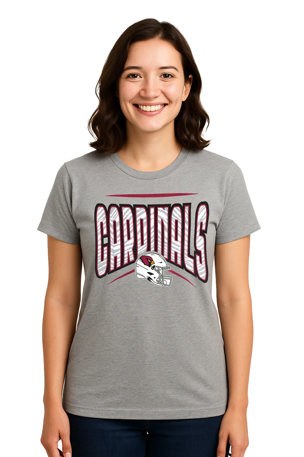 Zubaz NFL Women's Quarterback Heather Gray Color Short Sleeve T-Shirt, Arizona Cardinals