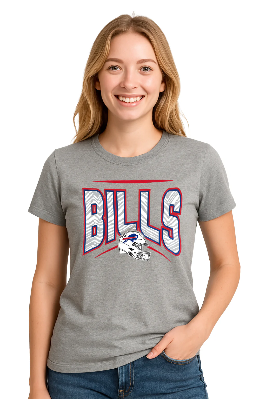 Zubaz NFL Women's Quarterback Heather Gray Color Short Sleeve T-Shirt, Buffalo Bills - Image 18