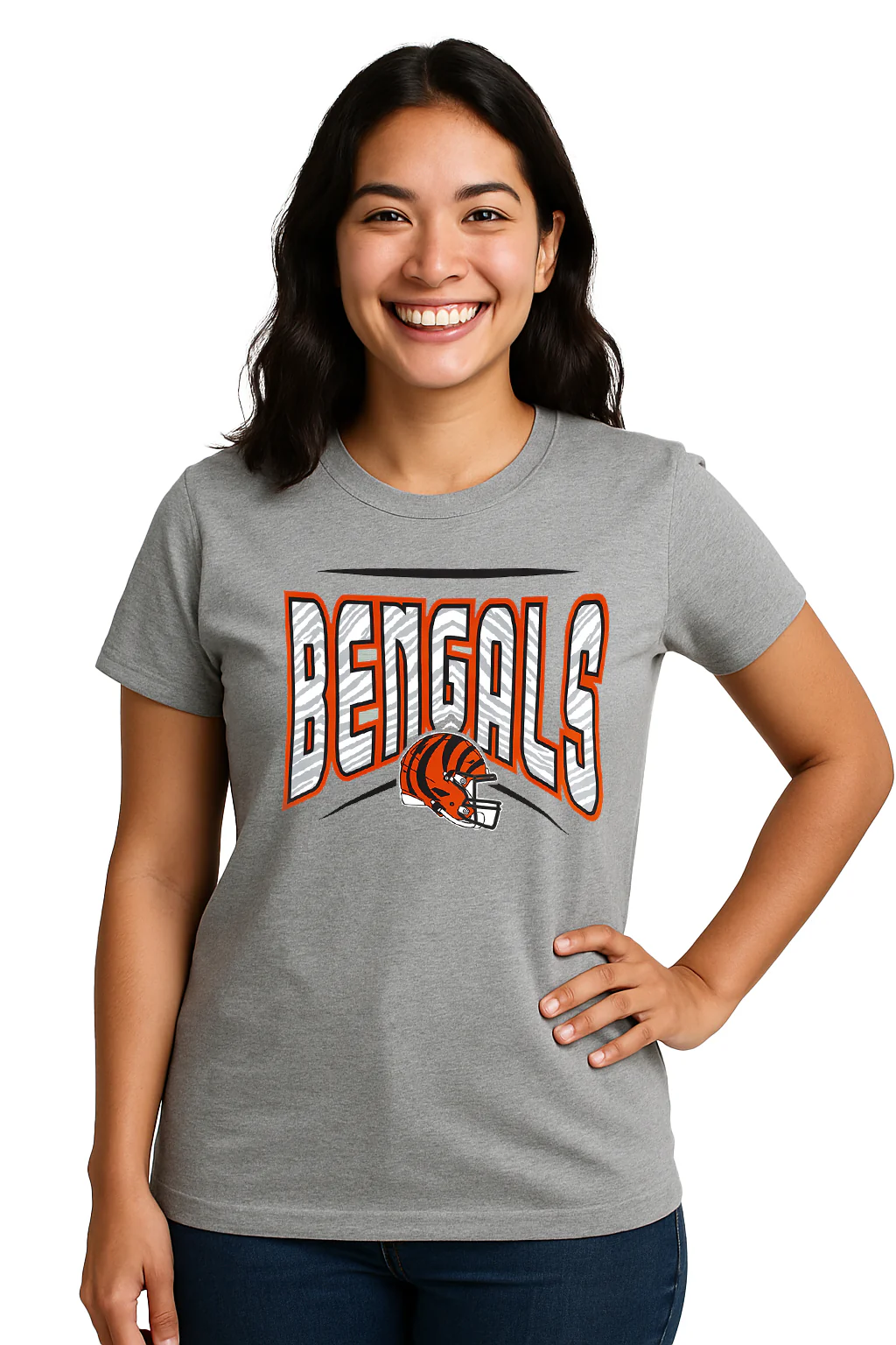 Zubaz NFL Women's Quarterback Heather Gray Color Short Sleeve T-Shirt, Cincinnati Bengals - Image 24