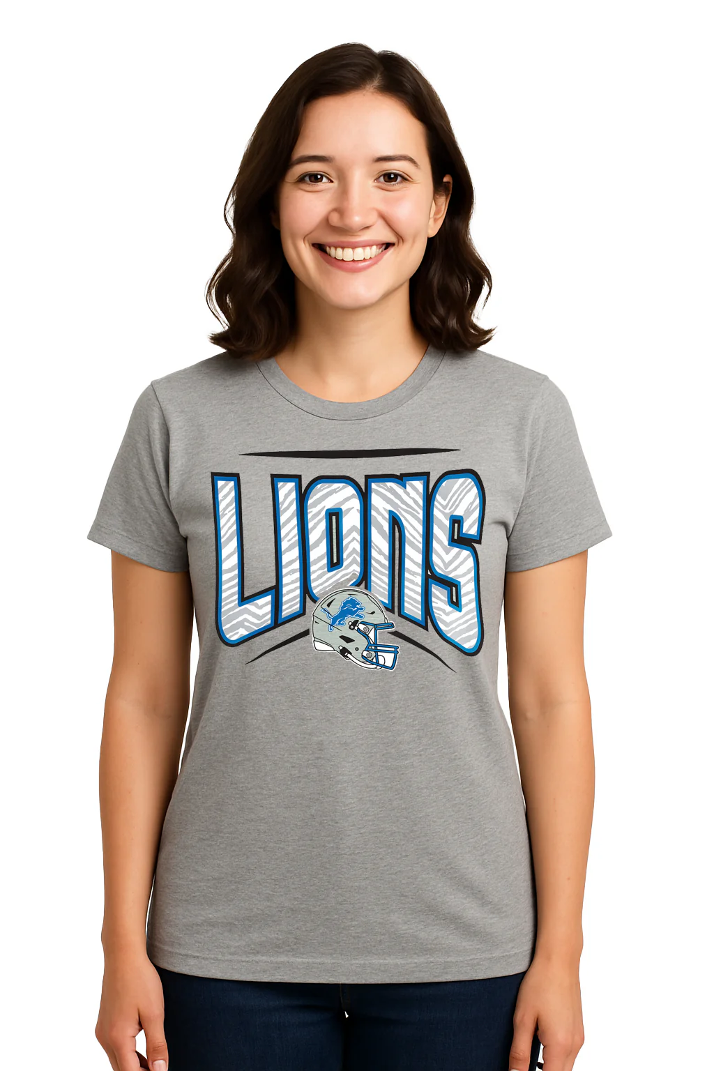 Zubaz NFL Women's Quarterback Heather Gray Color Short Sleeve T-Shirt, Detroit Lions - Image 36