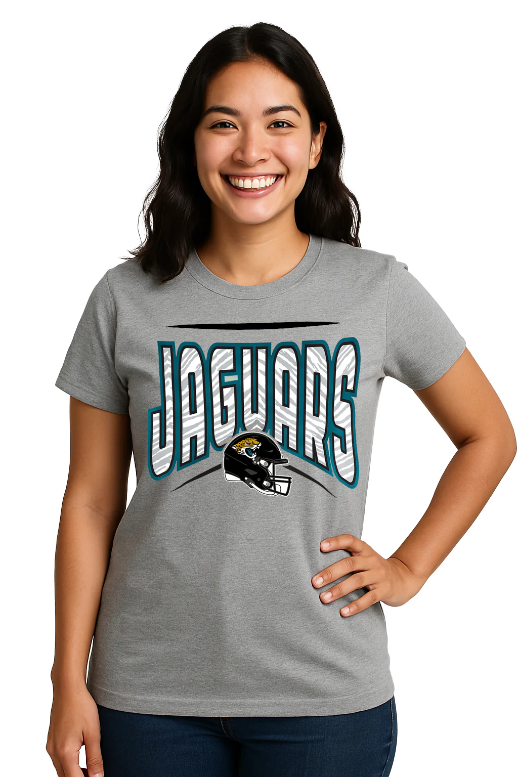 Zubaz NFL Women's Quarterback Heather Gray Color Short Sleeve T-Shirt, Jacksonville Jaguars - Image 42