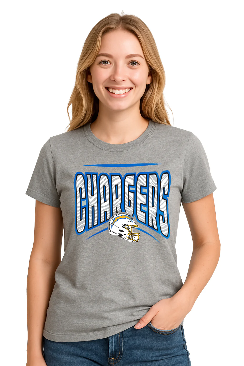 Zubaz NFL Women's Quarterback Heather Gray Color Short Sleeve T-Shirt, Los Angeles Chargers - Image 12