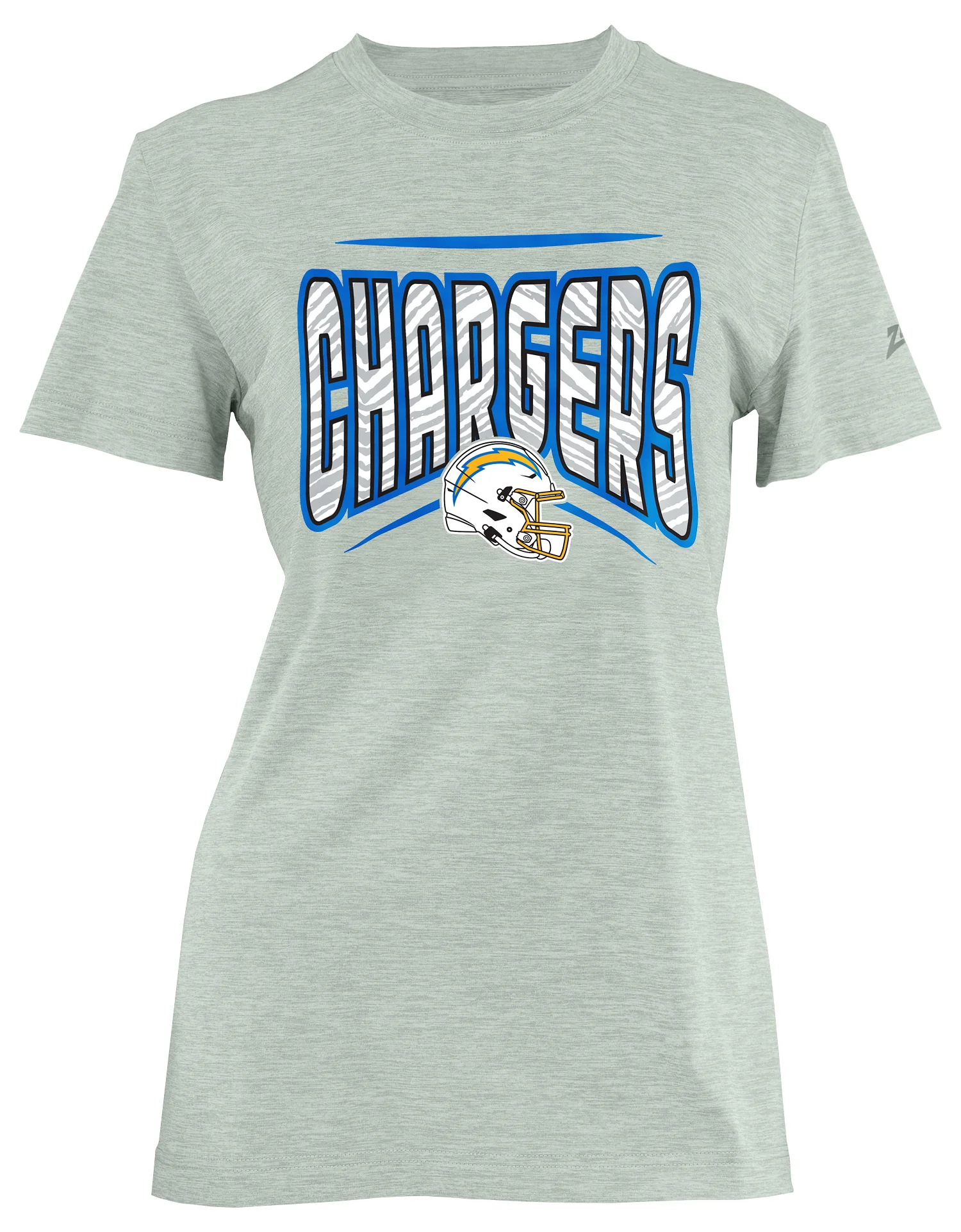 Zubaz NFL Women's Quarterback Heather Gray Color Short Sleeve T-Shirt, Los Angeles Chargers - Image 2
