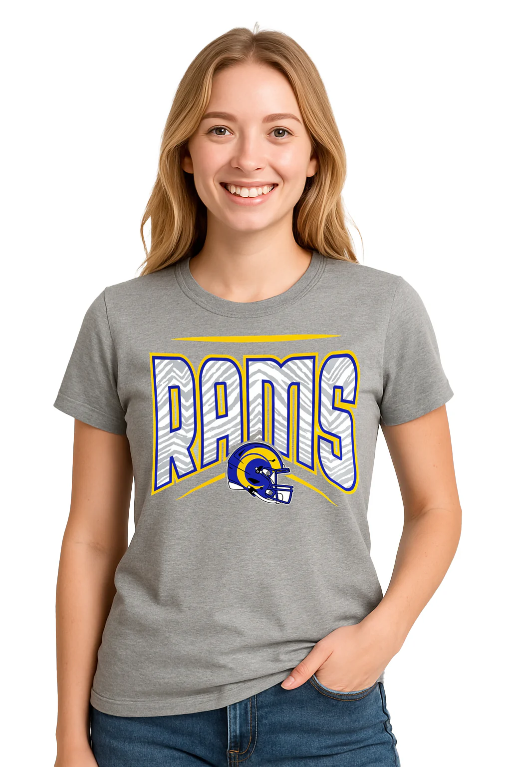 Zubaz NFL Women's Quarterback Heather Gray Color Short Sleeve T-Shirt, Los Angeles Rams - Image 48