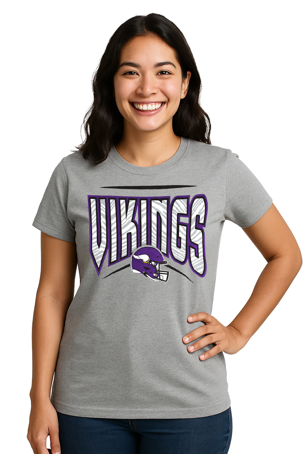 Zubaz NFL Women's Quarterback Heather Gray Color Short Sleeve T-Shirt, Minnesota Vikings - Image 48