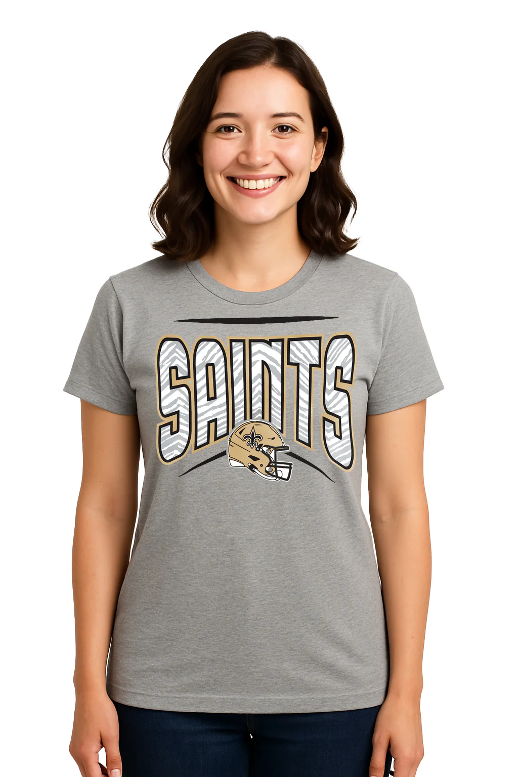 Zubaz NFL Women's Quarterback Heather Gray Color Short Sleeve T-Shirt, New Orleans Saints - Image 48