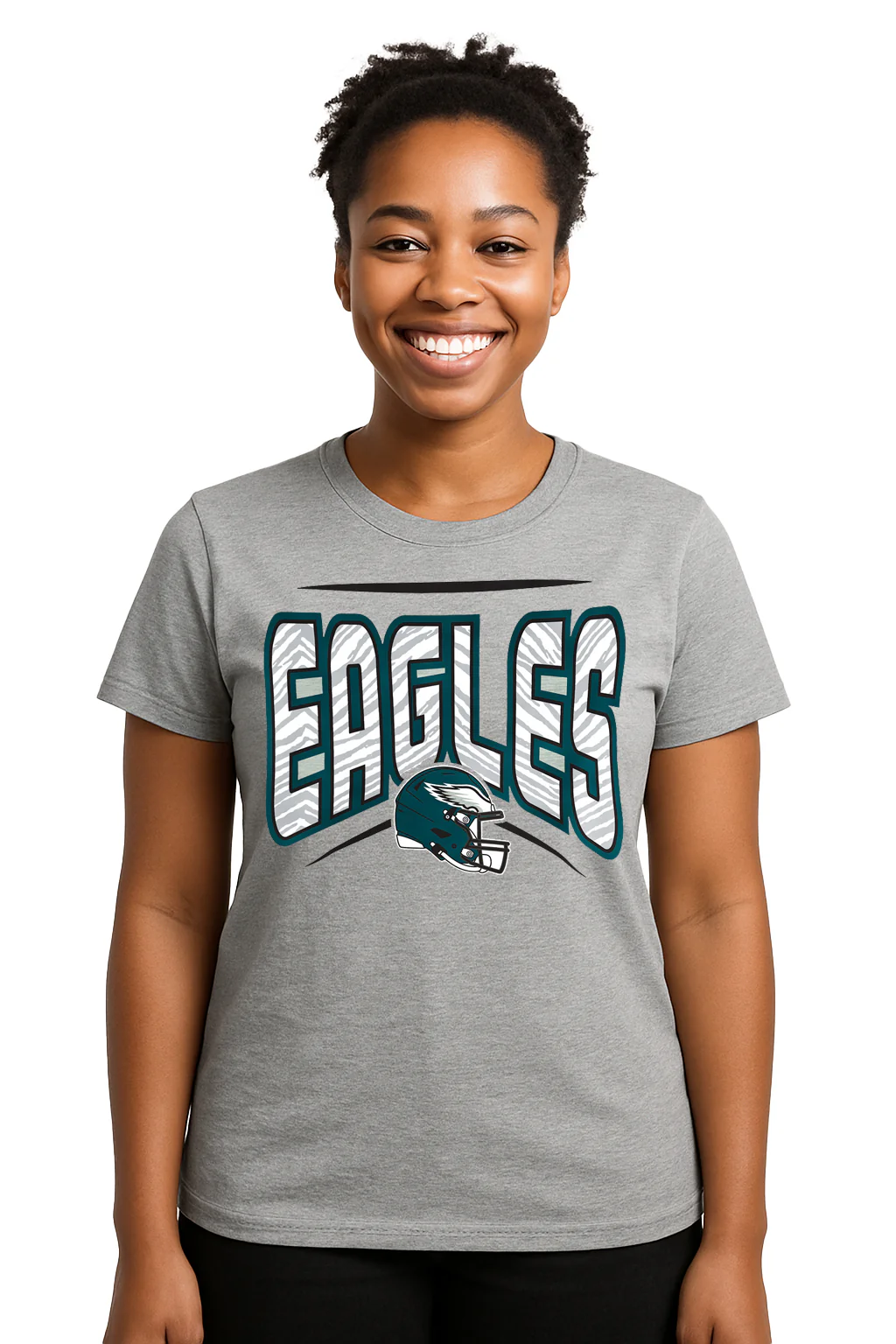 Zubaz NFL Women's Quarterback Heather Gray Color Short Sleeve T-Shirt, Philadelphia Eagles - Image 30