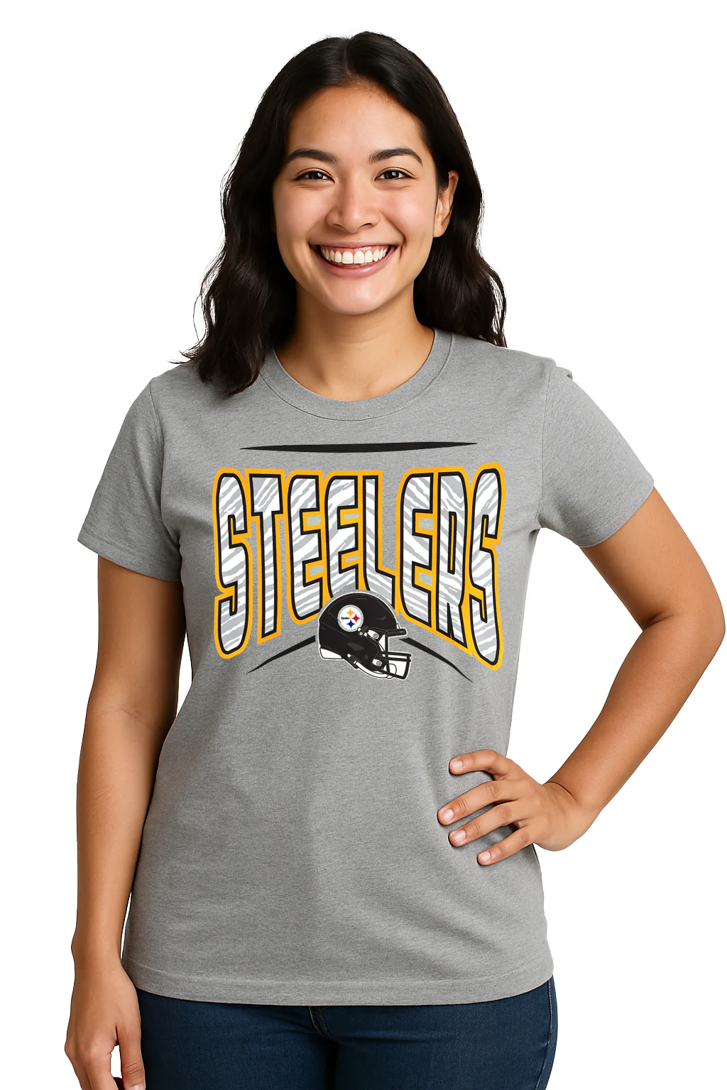 Zubaz NFL Women's Quarterback Heather Gray Color Short Sleeve T-Shirt, Pittsburgh Steelers - Image 36
