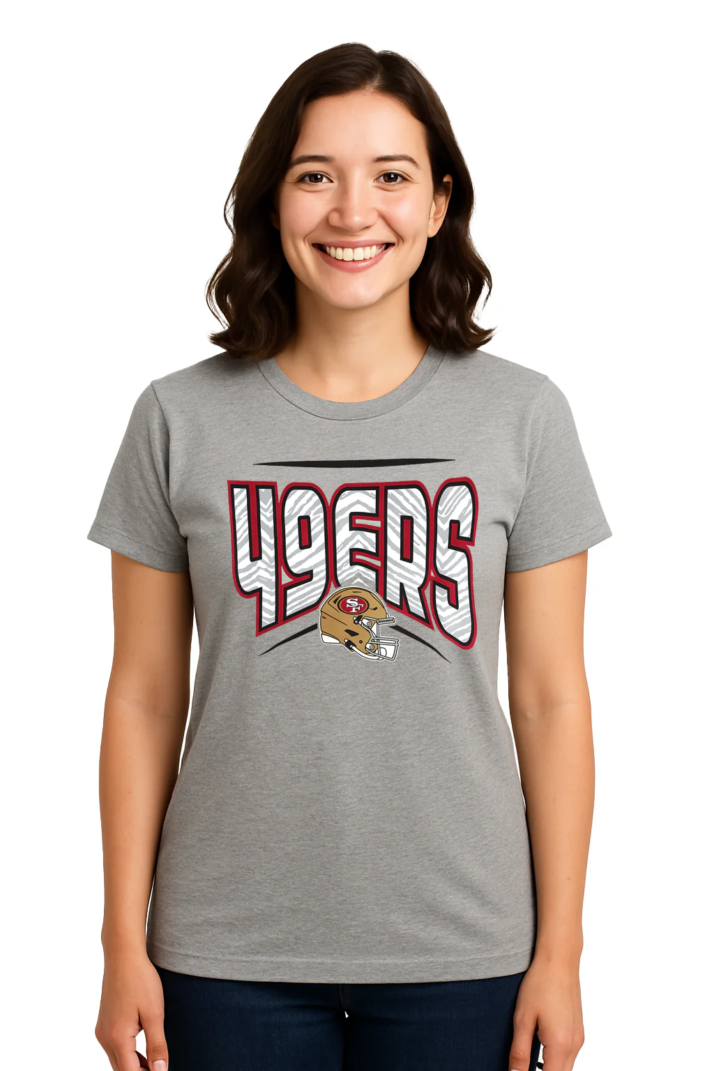 Zubaz NFL Women's Quarterback Heather Gray Color Short Sleeve T-Shirt, San Francisco 49ers - Image 48