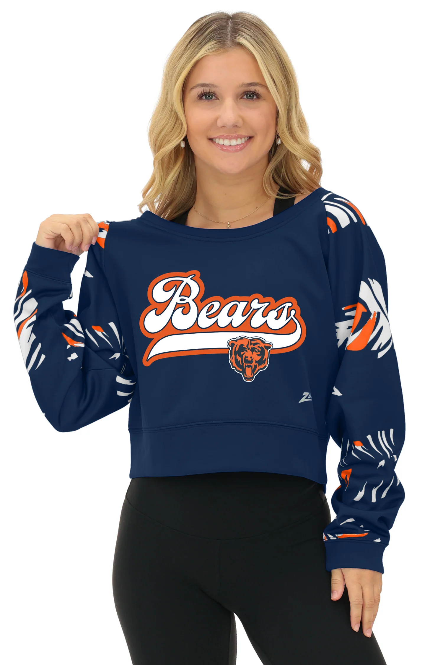 Zubaz NFL Women's Script 3 Color Leaf Boatneck Raglan Crew, CHICAGO BEARS - Image 31