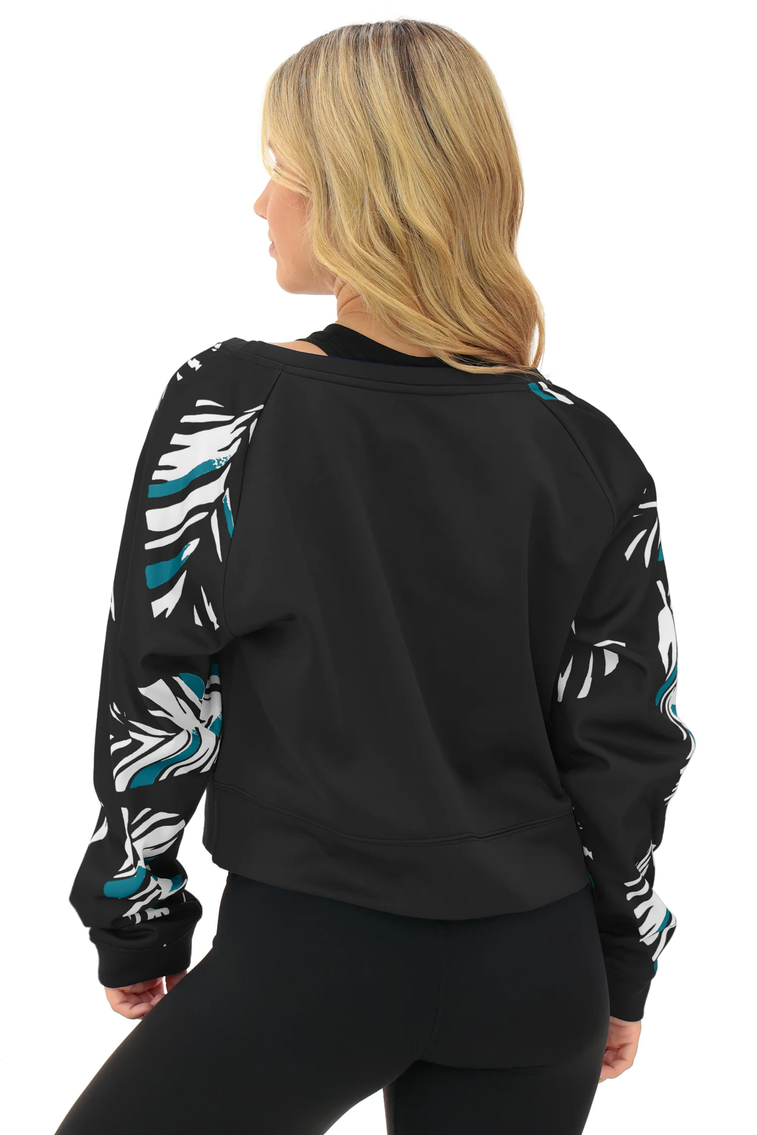 Zubaz NFL Women's Script 3 Color Leaf Boatneck Raglan Crew, JACKSONVILLE JAGUARS - Image 7