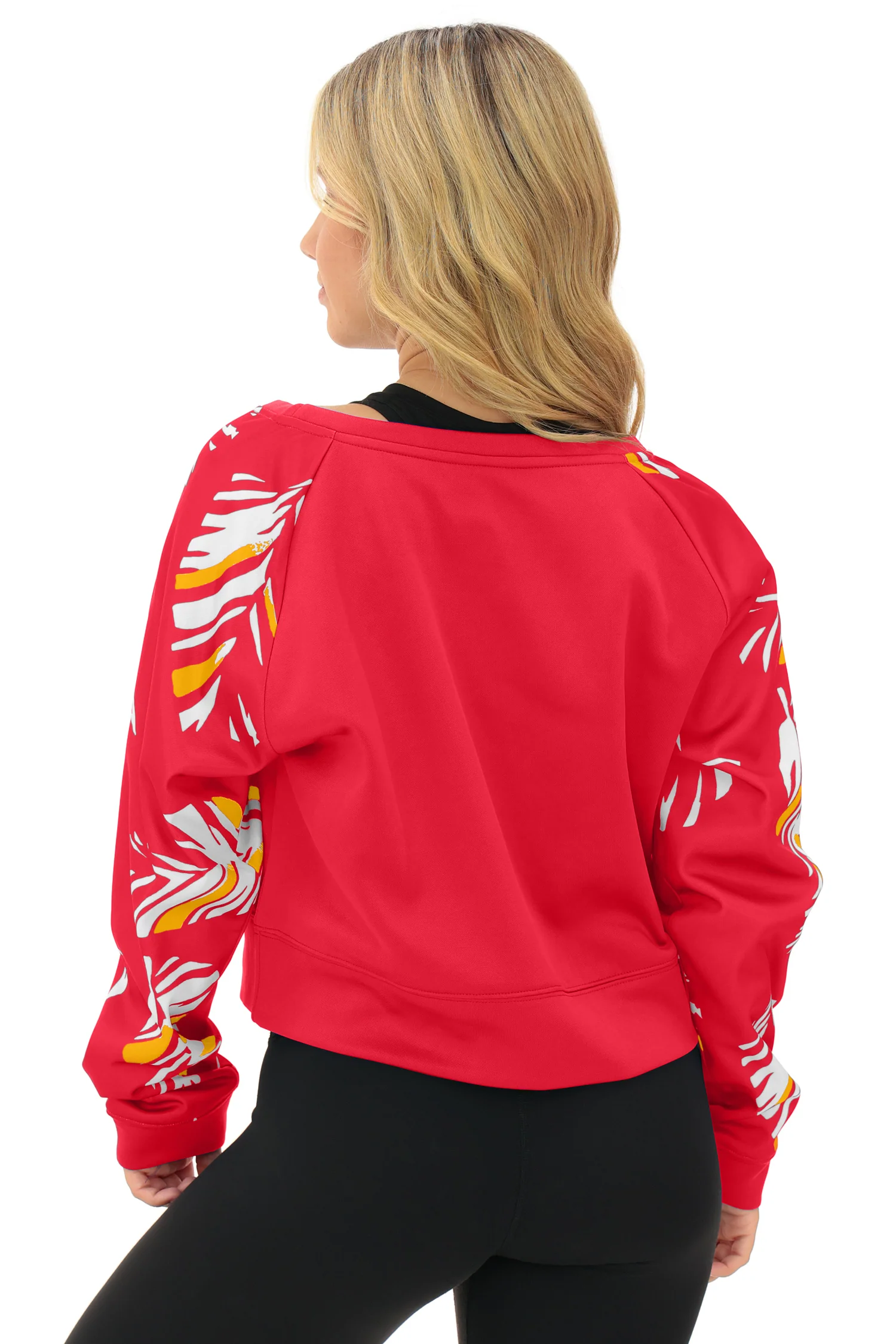 Zubaz NFL Women's Script 3 Color Leaf Boatneck Raglan Crew, KANSAS CITY CHIEFS - Image 3