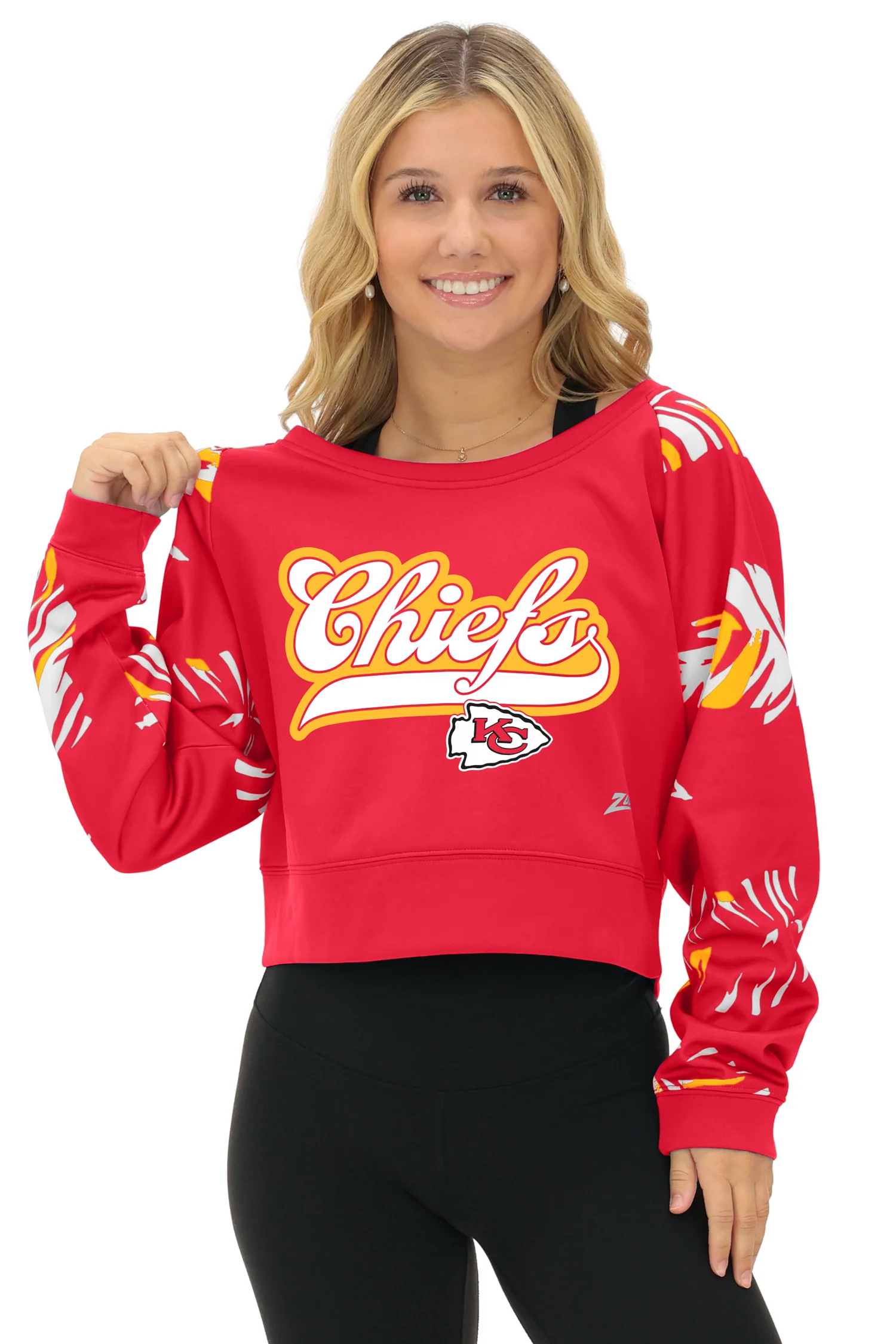 Zubaz NFL Women's Script 3 Color Leaf Boatneck Raglan Crew, KANSAS CITY CHIEFS - Image 31