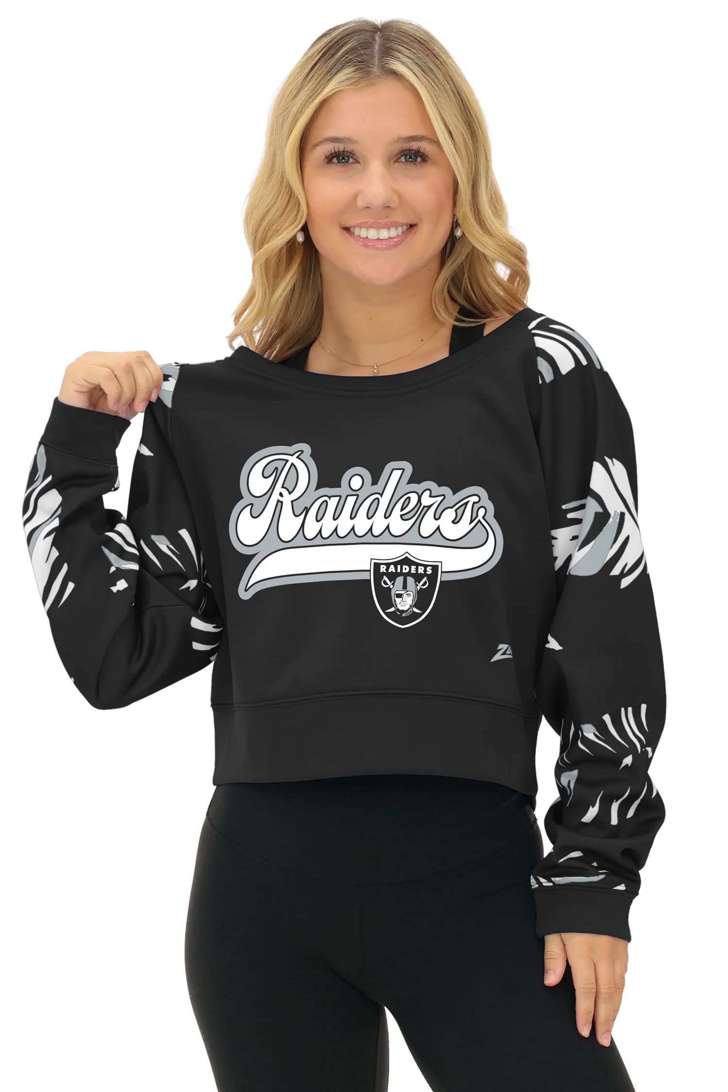 Zubaz NFL Women's Script 3 Color Leaf Boatneck Raglan Crew, LAS VEGAS RAIDERS - Image 2