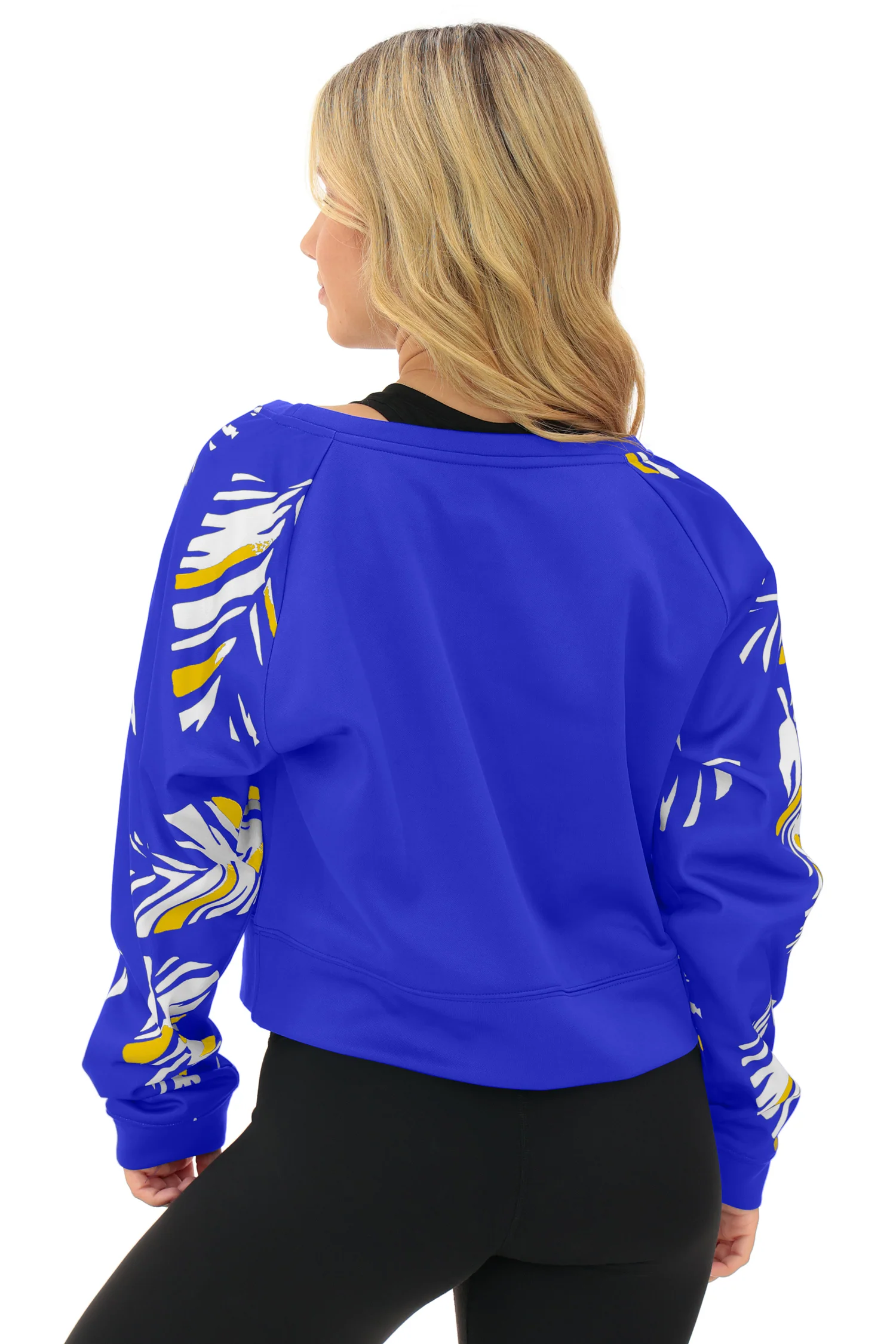 Zubaz NFL Women's Script 3 Color Leaf Boatneck Raglan Crew, LOS ANGELES RAMS - Image 17