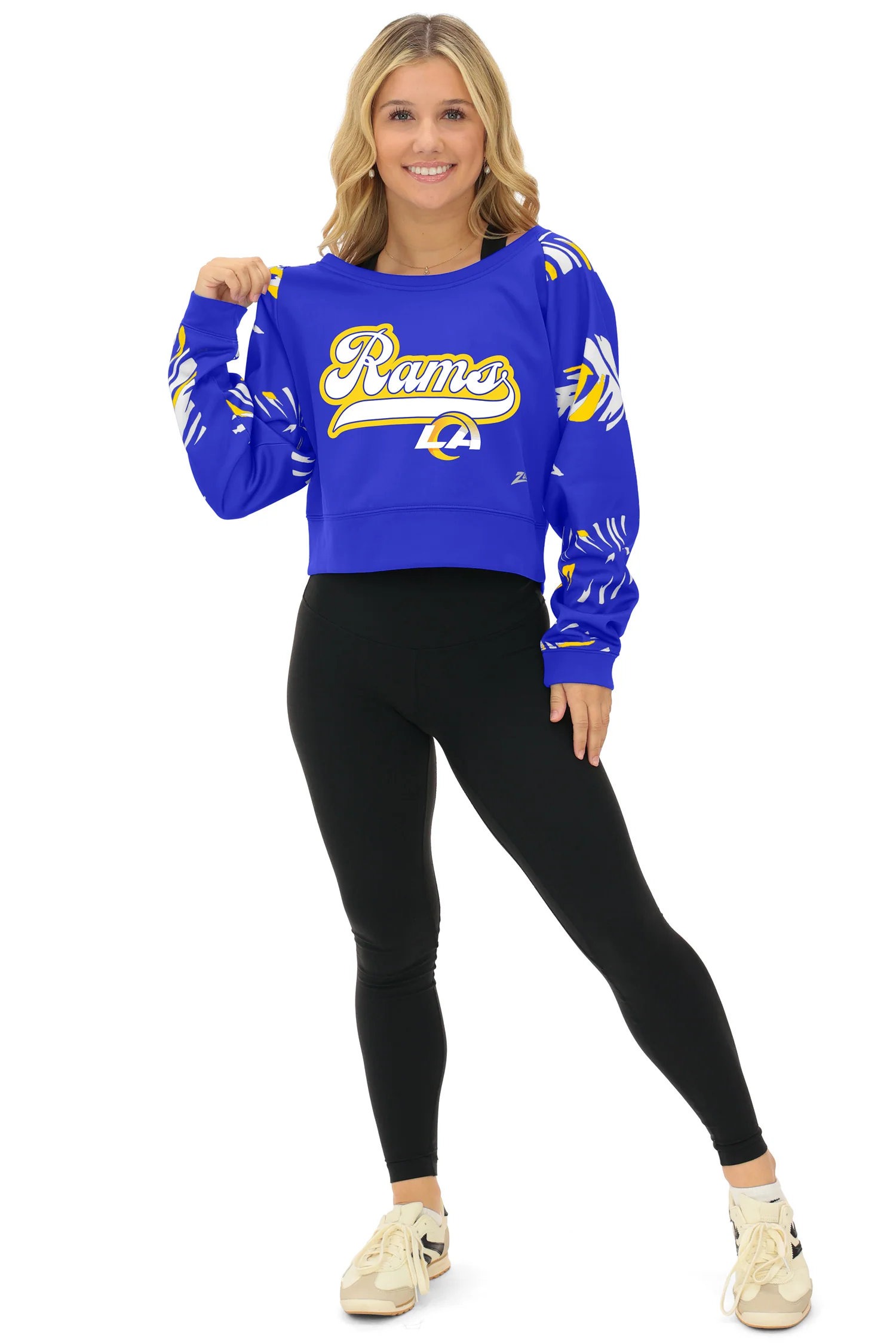 Zubaz NFL Women's Script 3 Color Leaf Boatneck Raglan Crew, LOS ANGELES RAMS - Image 38