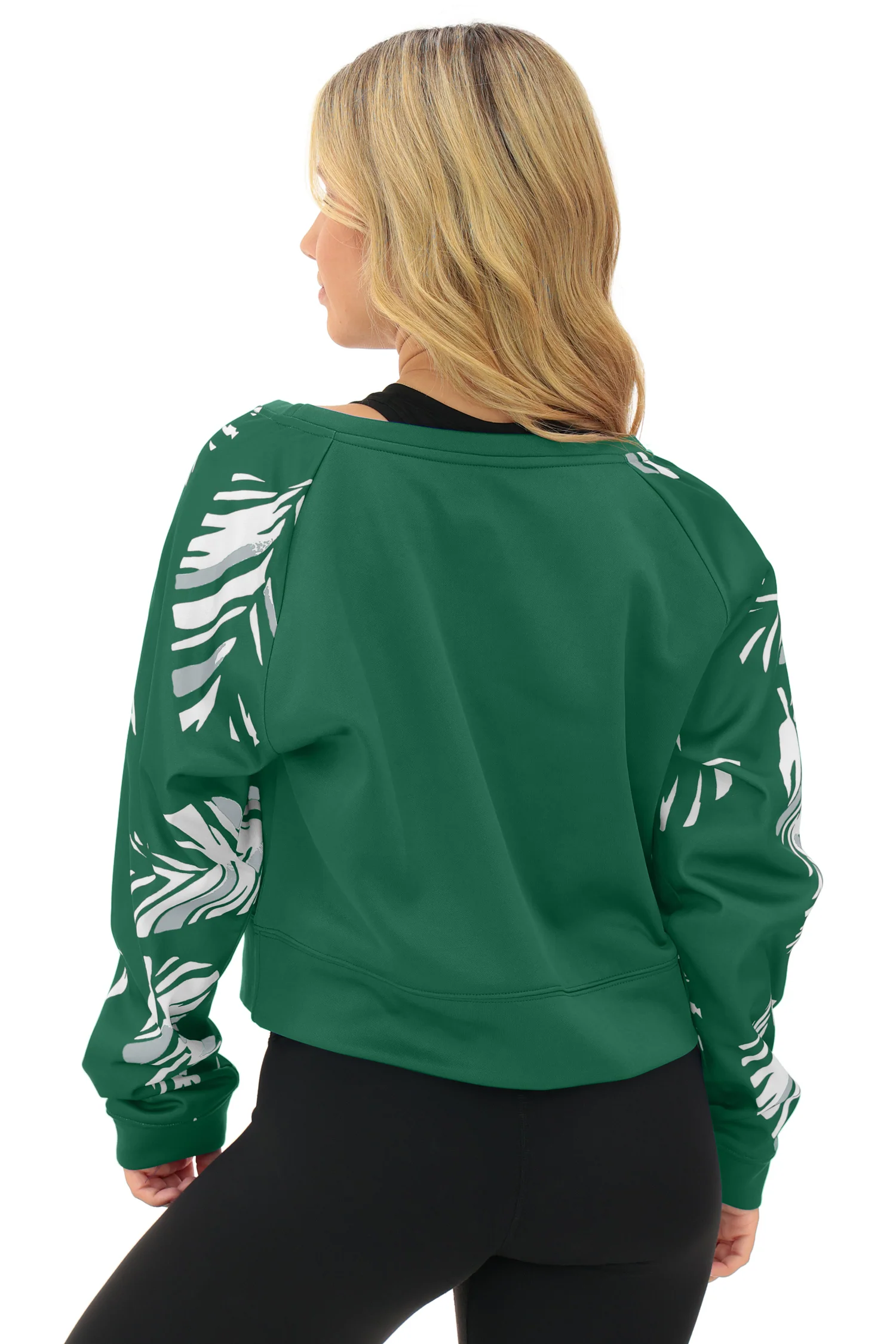 Zubaz NFL   Women's Script 3 Color Leaf Boatneck Raglan Crew, NEW YORK JETS - Image 7