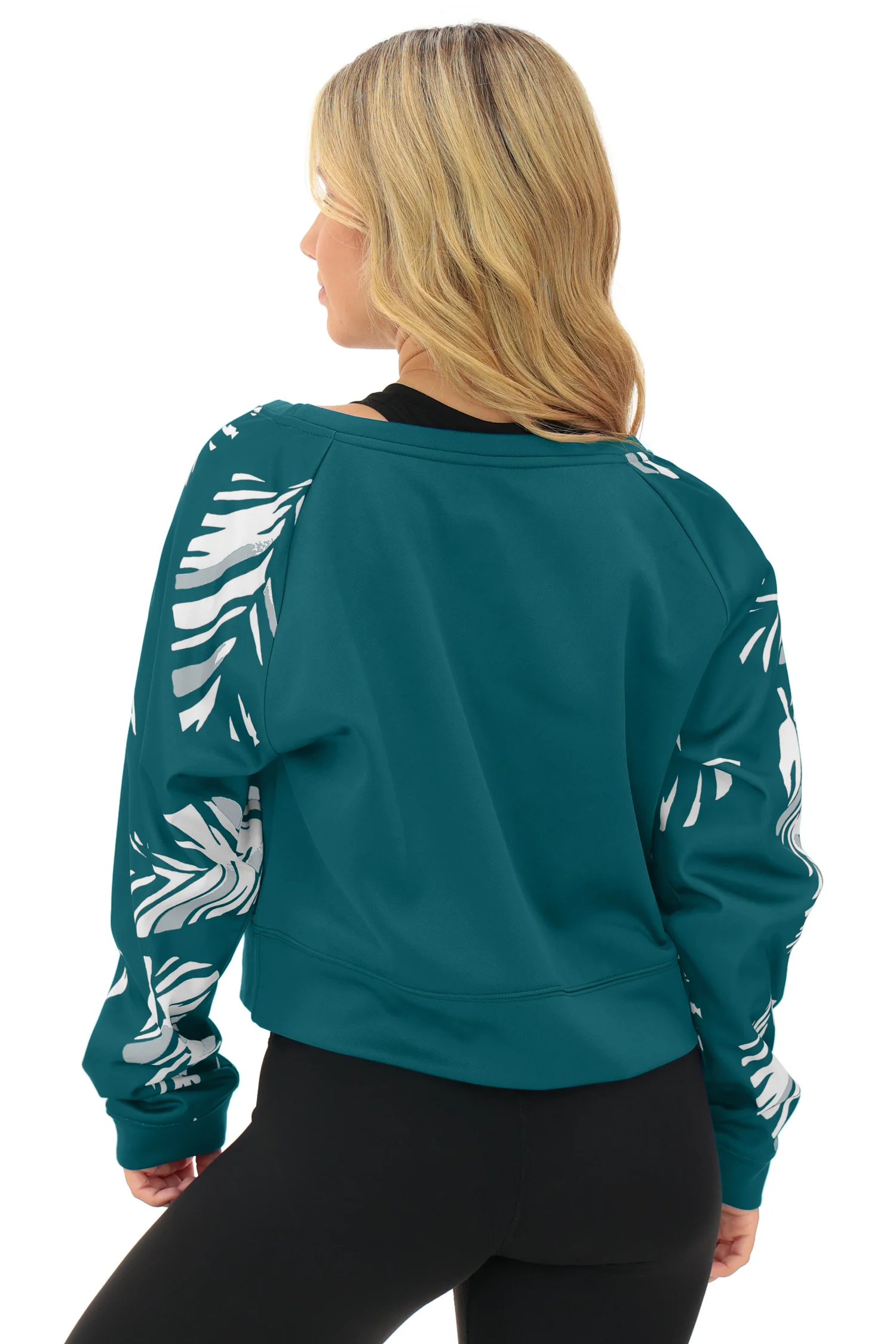 Zubaz NFL Women's Script 3 Color Leaf Boatneck Raglan Crew, PHILADELPHIA EAGLES - Image 32