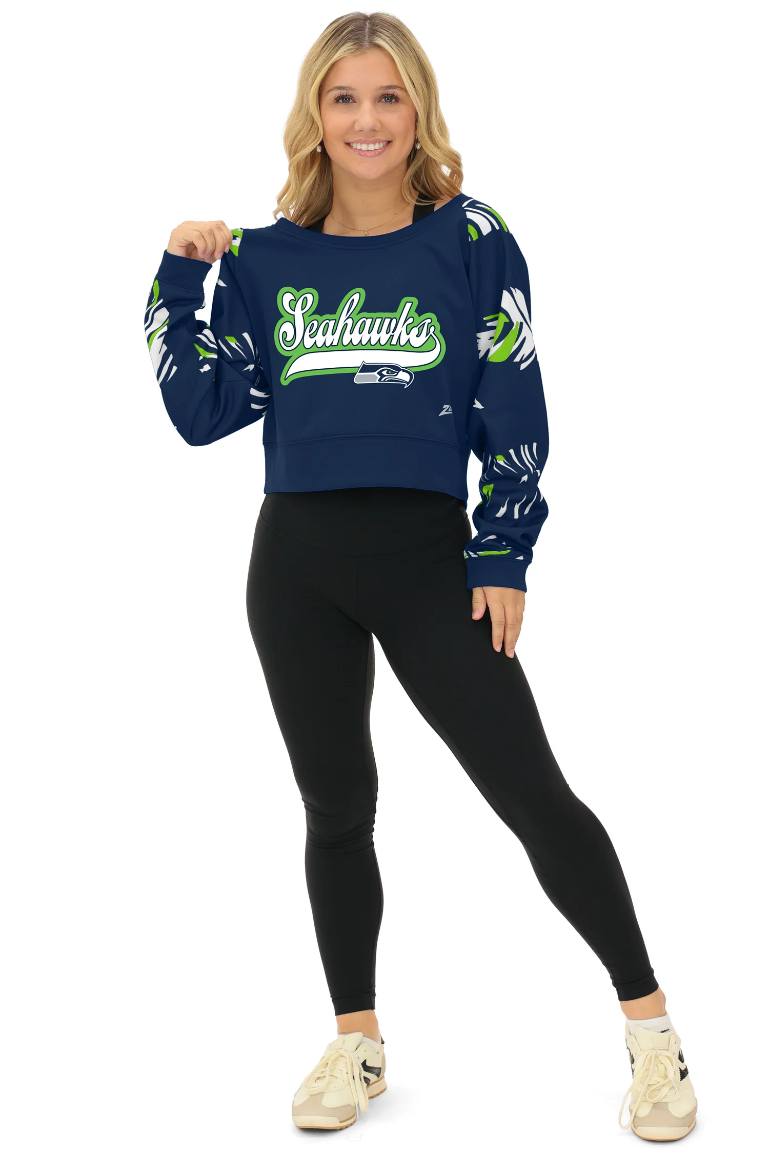 Zubaz NFL Women's Script 3 Color Leaf Boatneck Raglan Crew, SEATTLE SEAHAWKS - Image 13