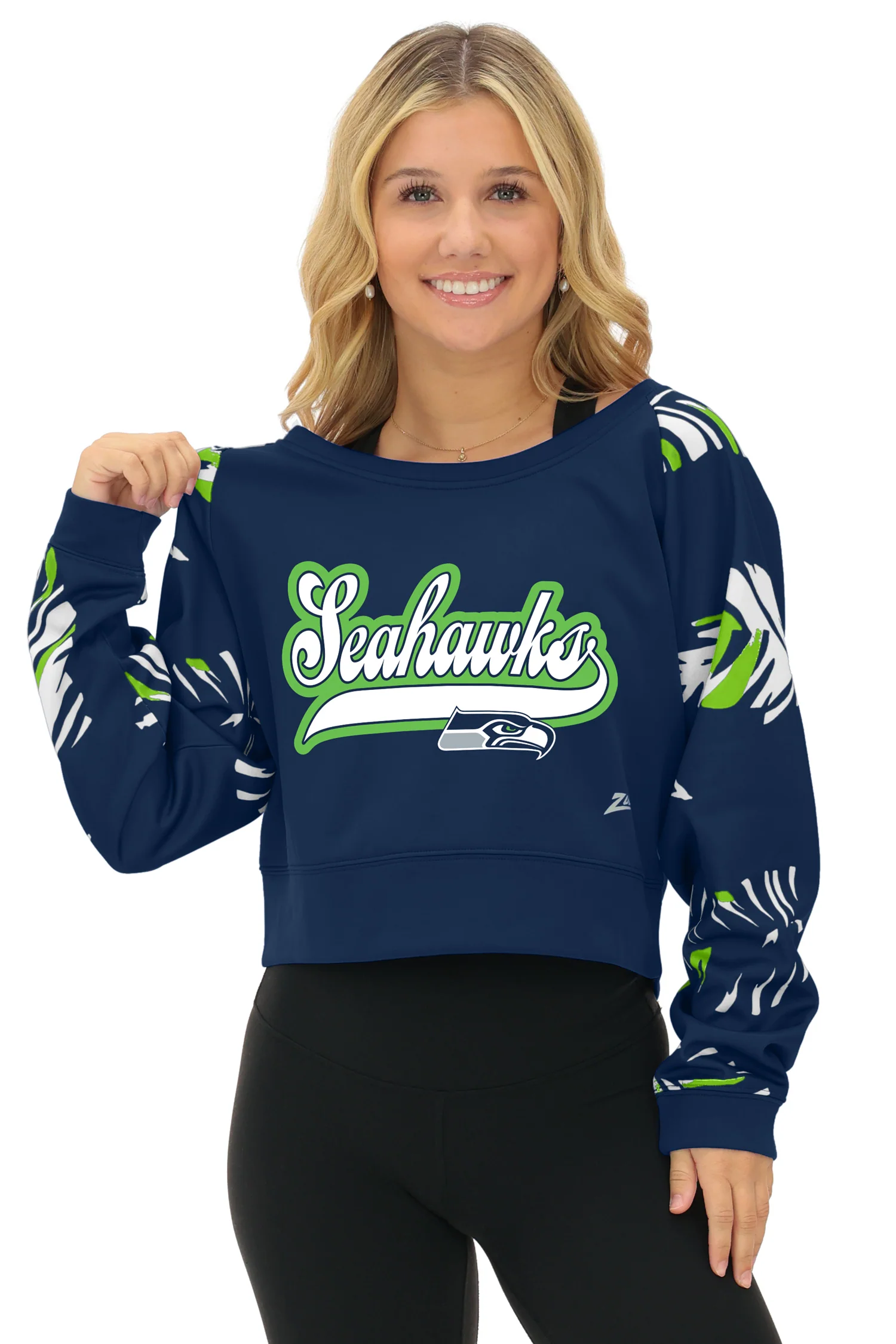 Zubaz NFL Women's Script 3 Color Leaf Boatneck Raglan Crew, SEATTLE SEAHAWKS - Image 16