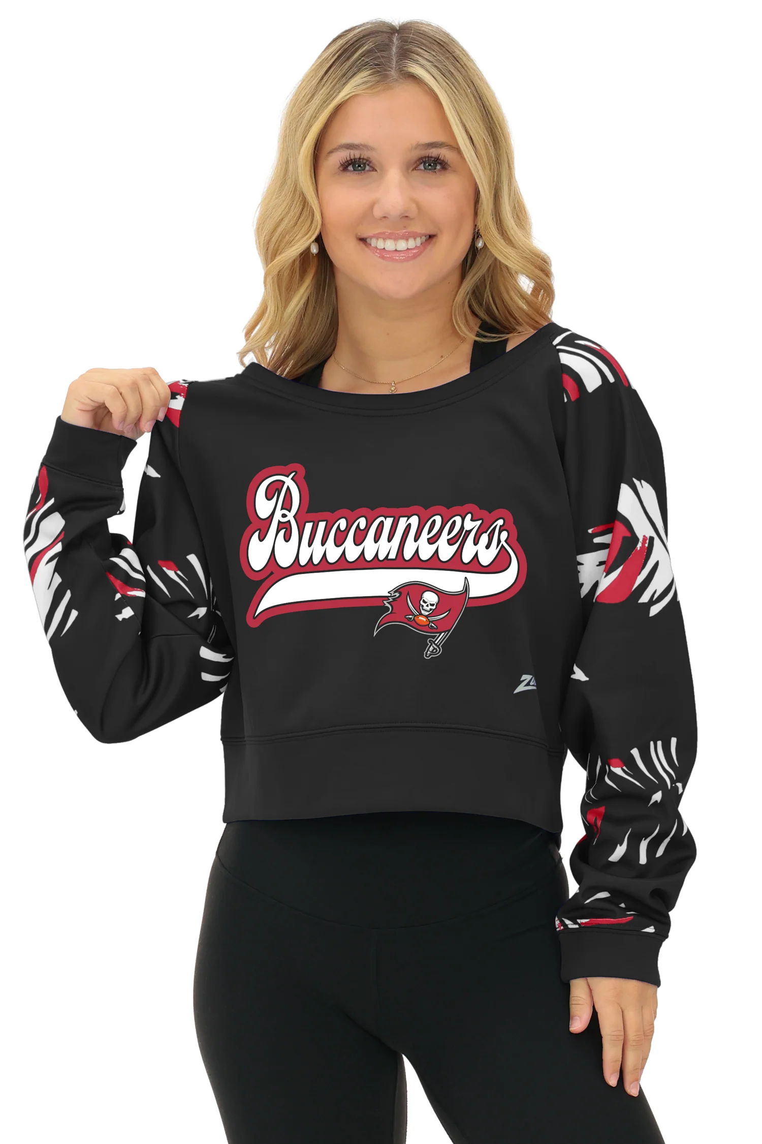 Zubaz NFL Women's Script 3 Color Leaf Boatneck Raglan Crew, TAMPA BAY BUCCANEERS - Image 16