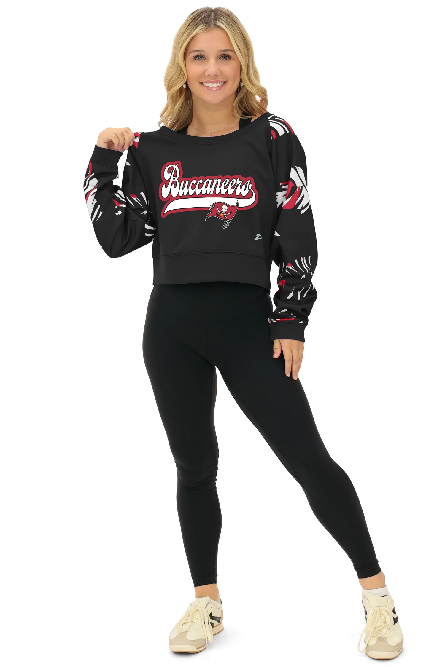 Zubaz NFL Women's Script 3 Color Leaf Boatneck Raglan Crew, TAMPA BAY BUCCANEERS - Image 8