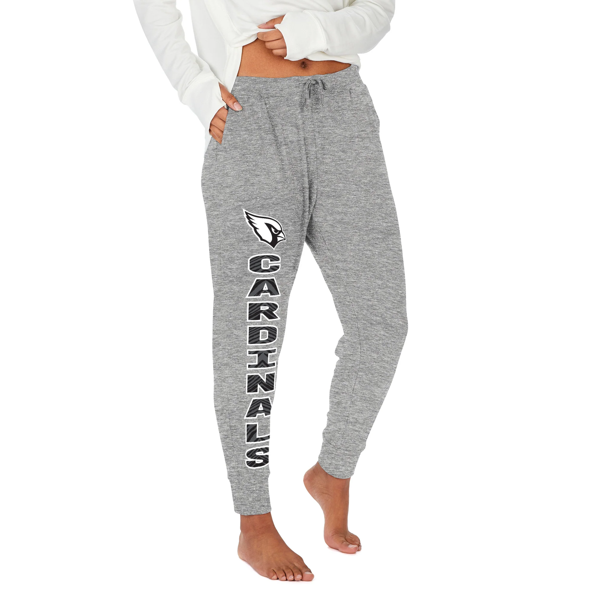 Zubaz NFL Women's Stacked Text Soft Marled Gray Jogger, Arizona Cardinals - Image 8