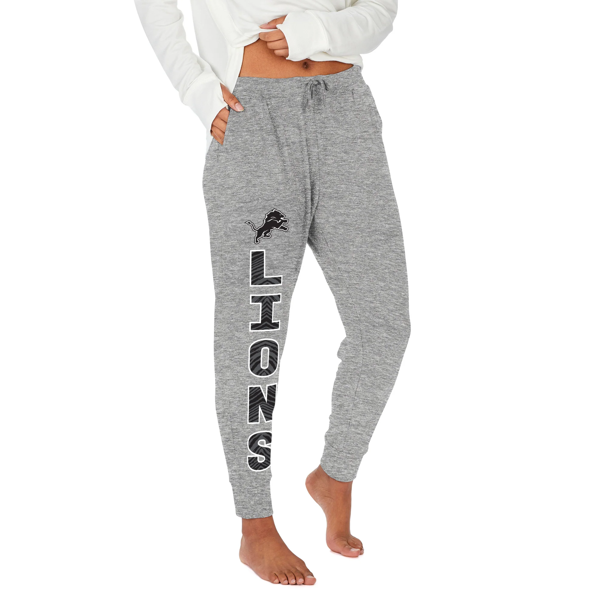 Zubaz NFL Women's Stacked Text Soft Marled Gray Jogger, Detroit Lions - Image 16