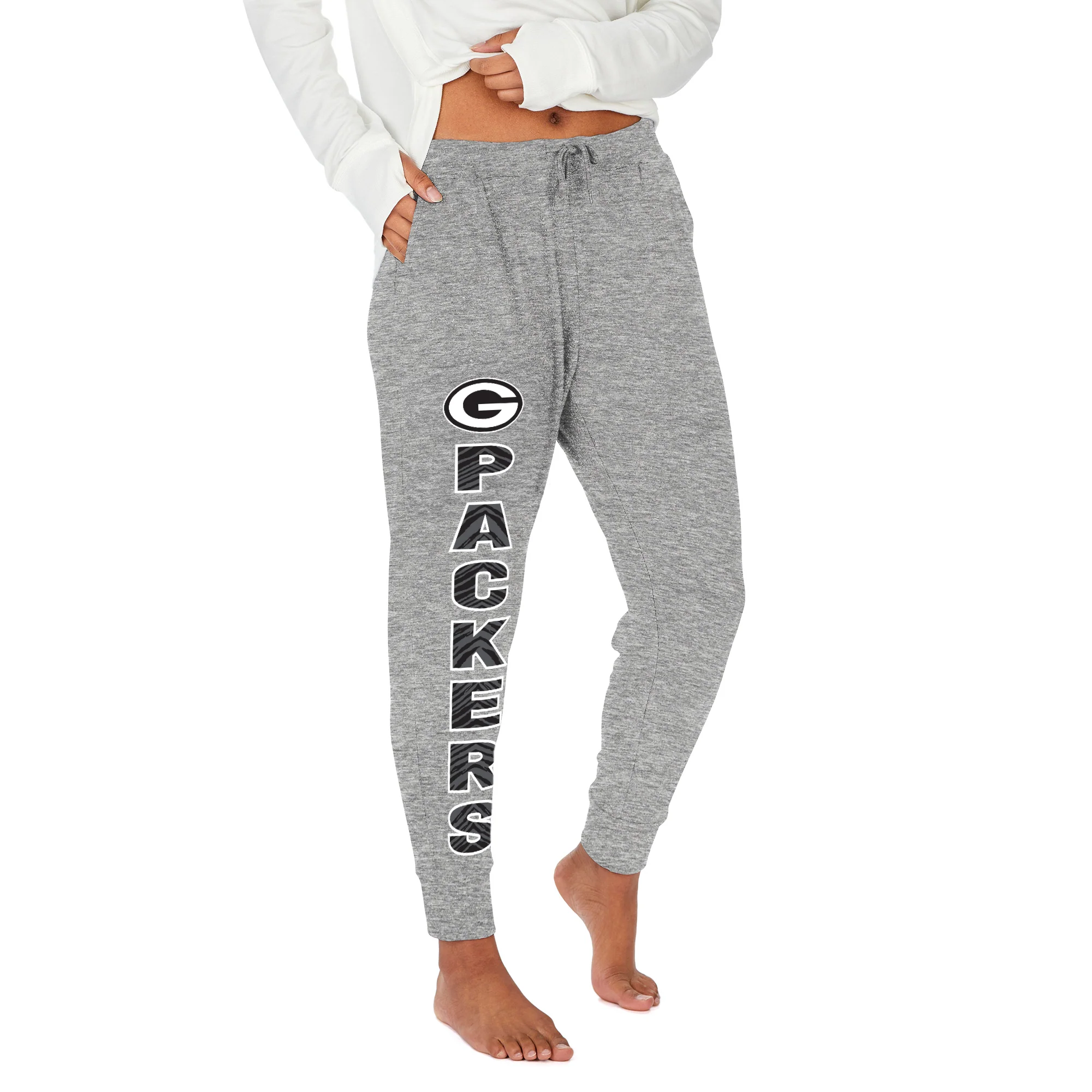 Zubaz NFL Women's Stacked Text Soft Marled Gray Jogger, Green Bay Packers - Image 12