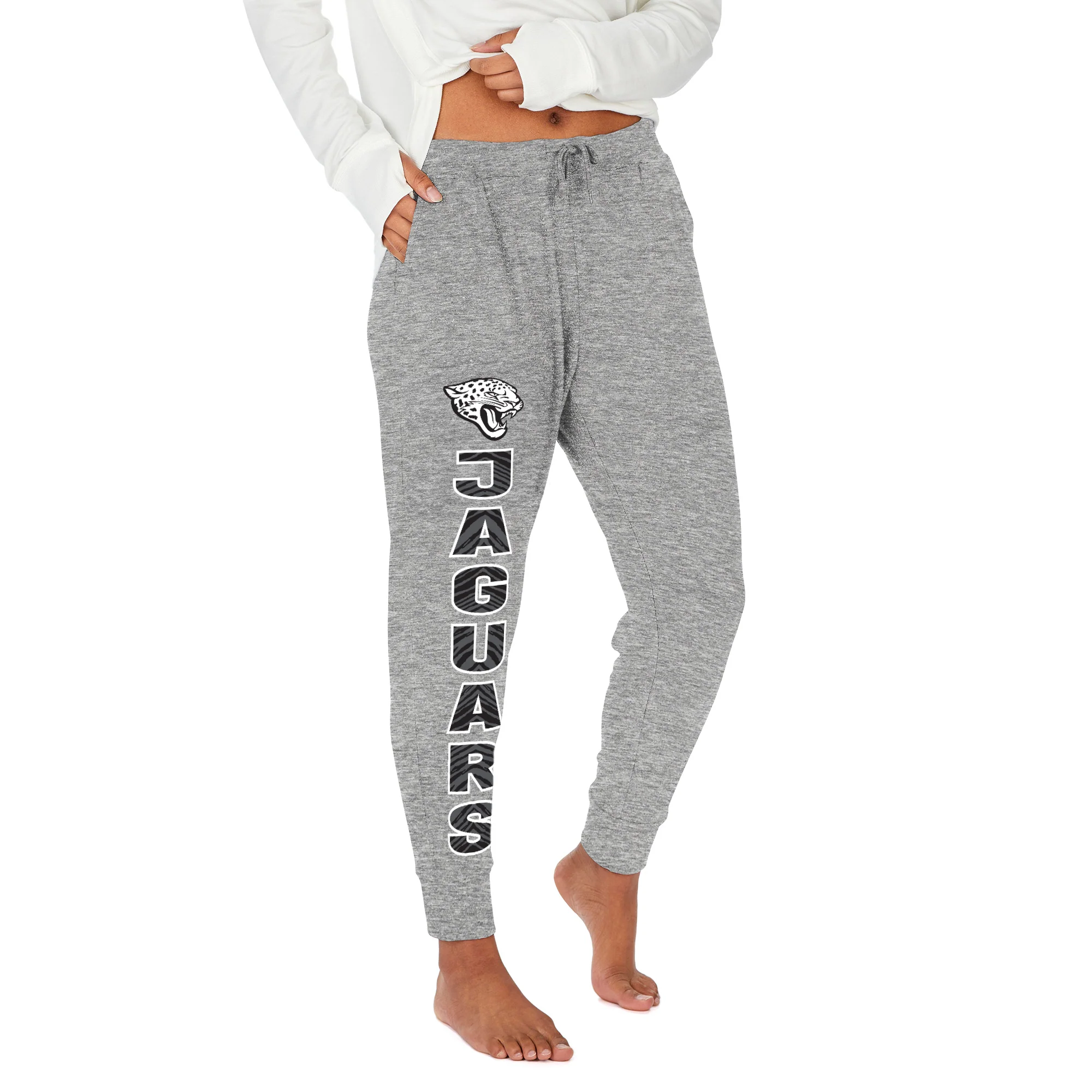 Zubaz NFL Women's Stacked Text Soft Marled Gray Jogger, Jacksonville Jaguars