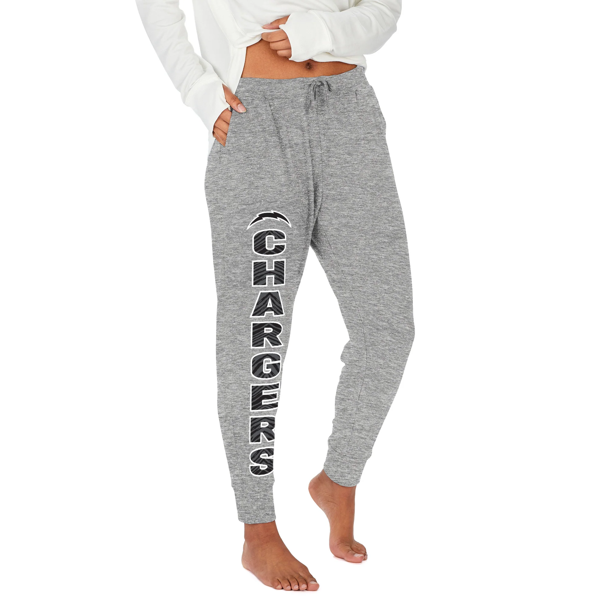 Zubaz NFL Women's Stacked Text Soft Marled Gray Jogger, Los Angeles Chargers - Image 4