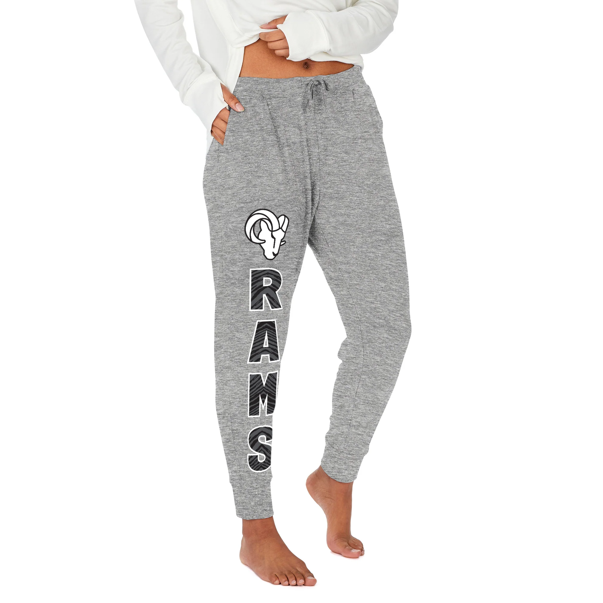 Zubaz NFL Women's Stacked Text Soft Marled Gray Jogger, Los Angeles Rams