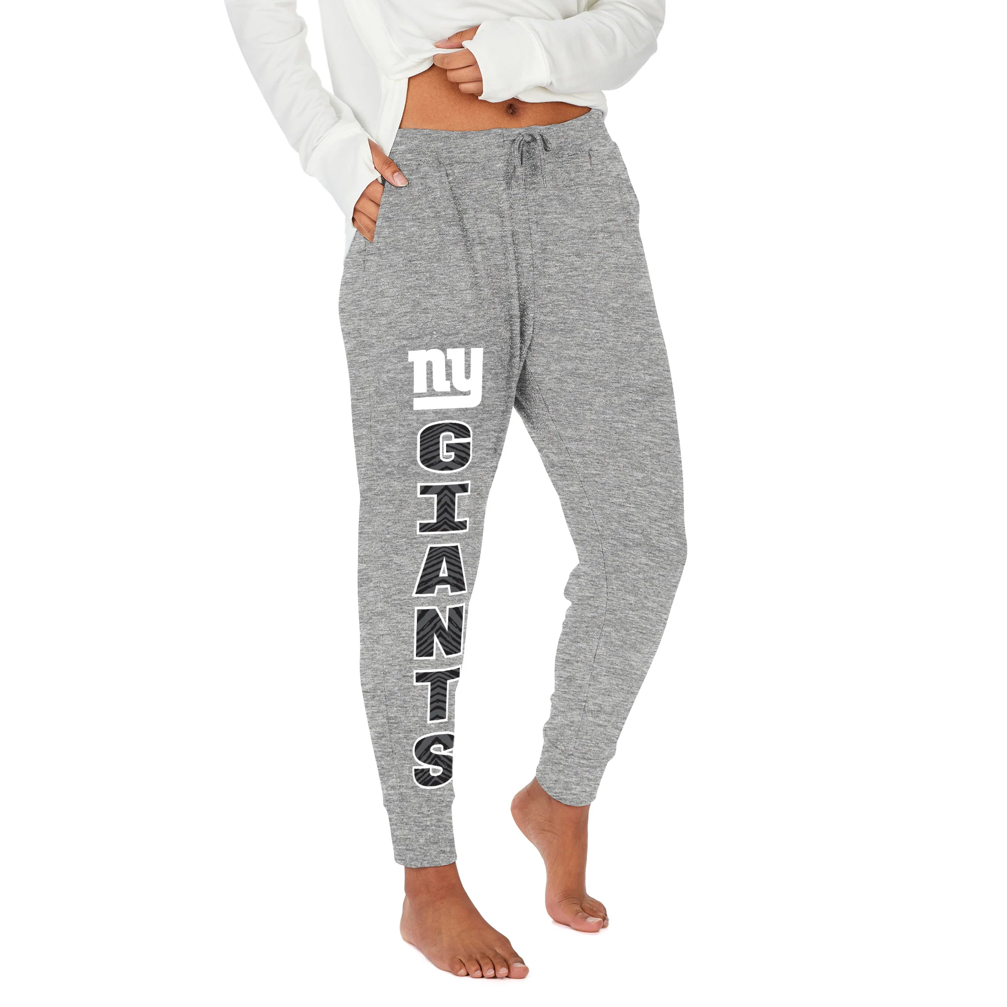 Zubaz NFL Women's Stacked Text Soft Marled Gray Jogger, New York Giants - Image 12