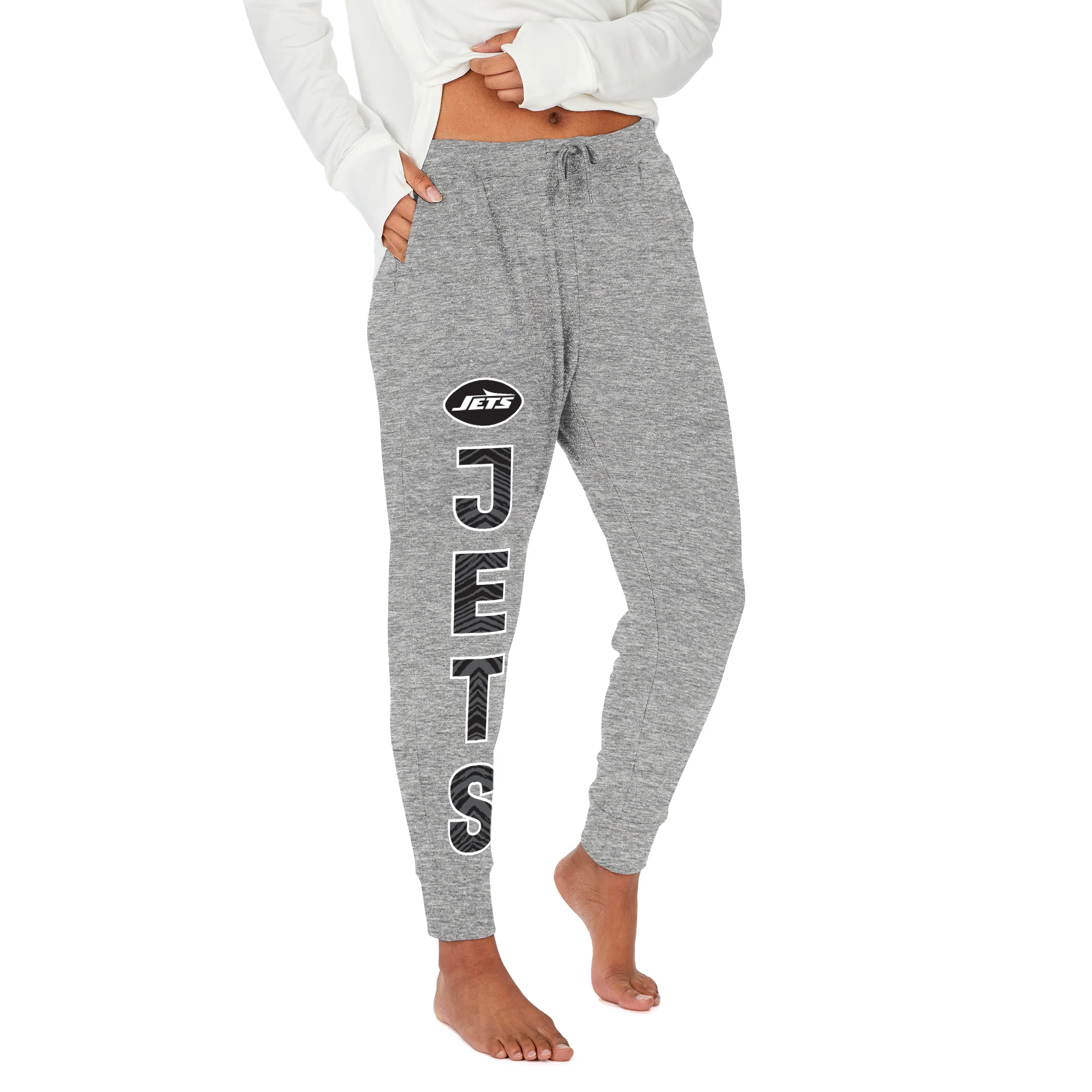 Zubaz NFL Women's Stacked Text Soft Marled Gray Jogger, New York Jets - Image 8