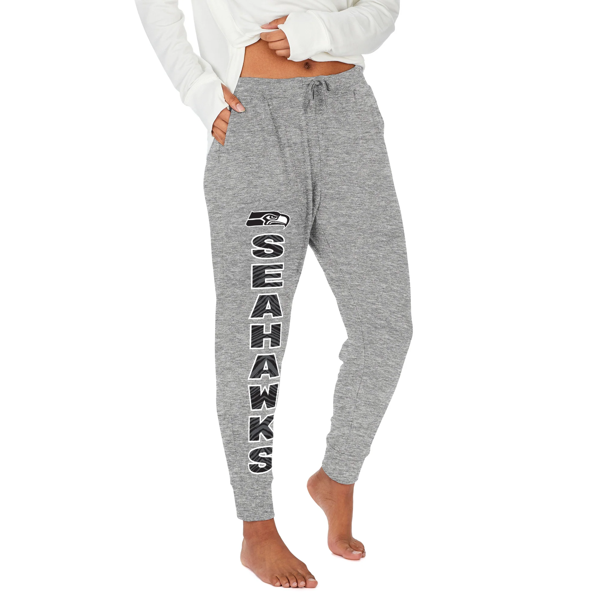 Zubaz NFL Women's Stacked Text Soft Marled Gray Jogger, Seattle Seahawks - Image 10