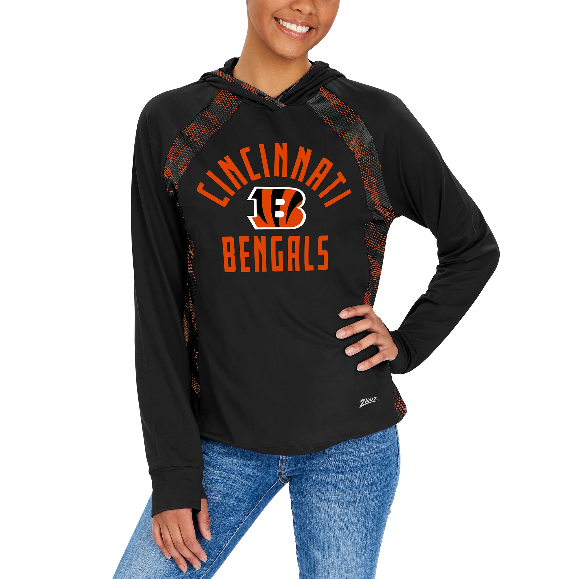 Zubaz NFL  Women's Viper Accent Elevated Lightweight Hoodie, CINCINNATI BENGALS - Image 2