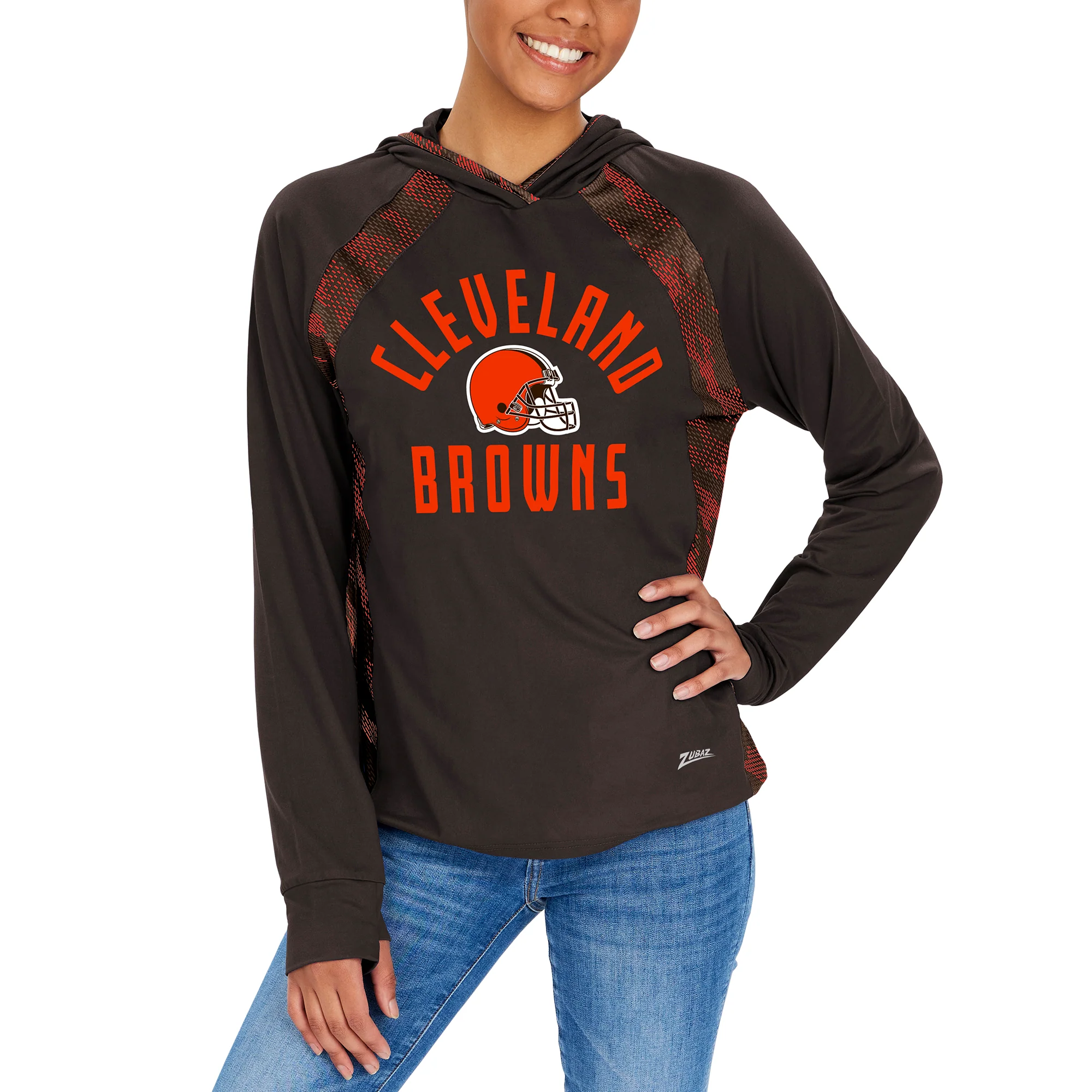 Zubaz NFL Women's Viper Accent Elevated Lightweight Hoodie, CLEVELAND BROWNS - Image 2